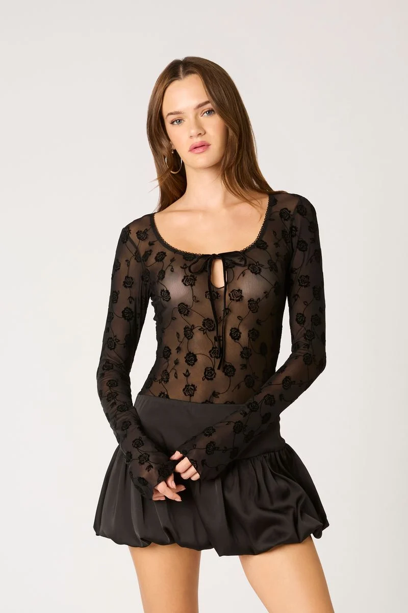 Flocked Velvet Mesh Top - guttulla
