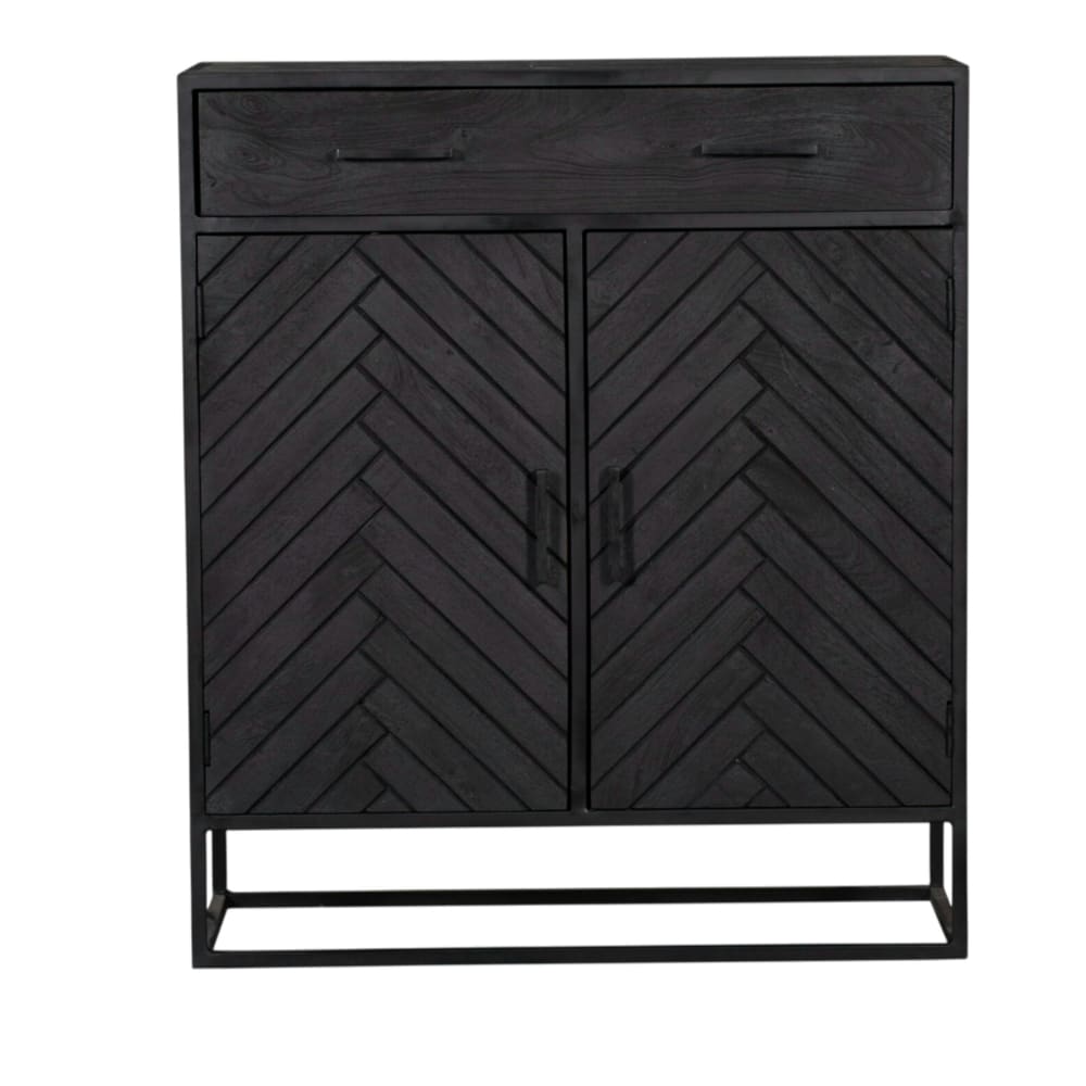 Alvera - Commode en bois noir 2 portes 2 tiroirs motif chevrons