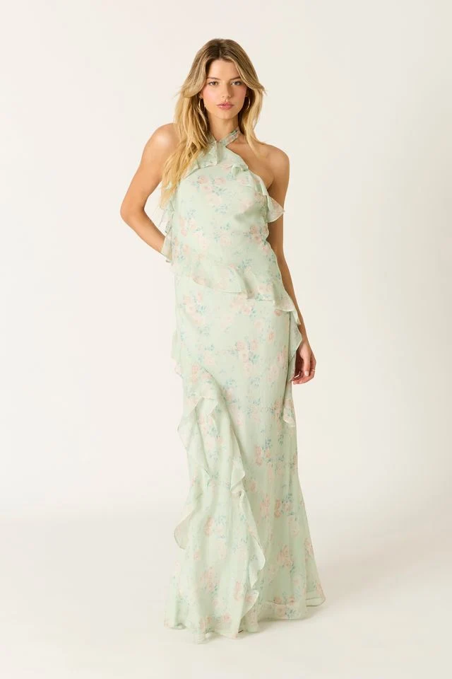 Floral Ruffle Maxi Dress - guttulla