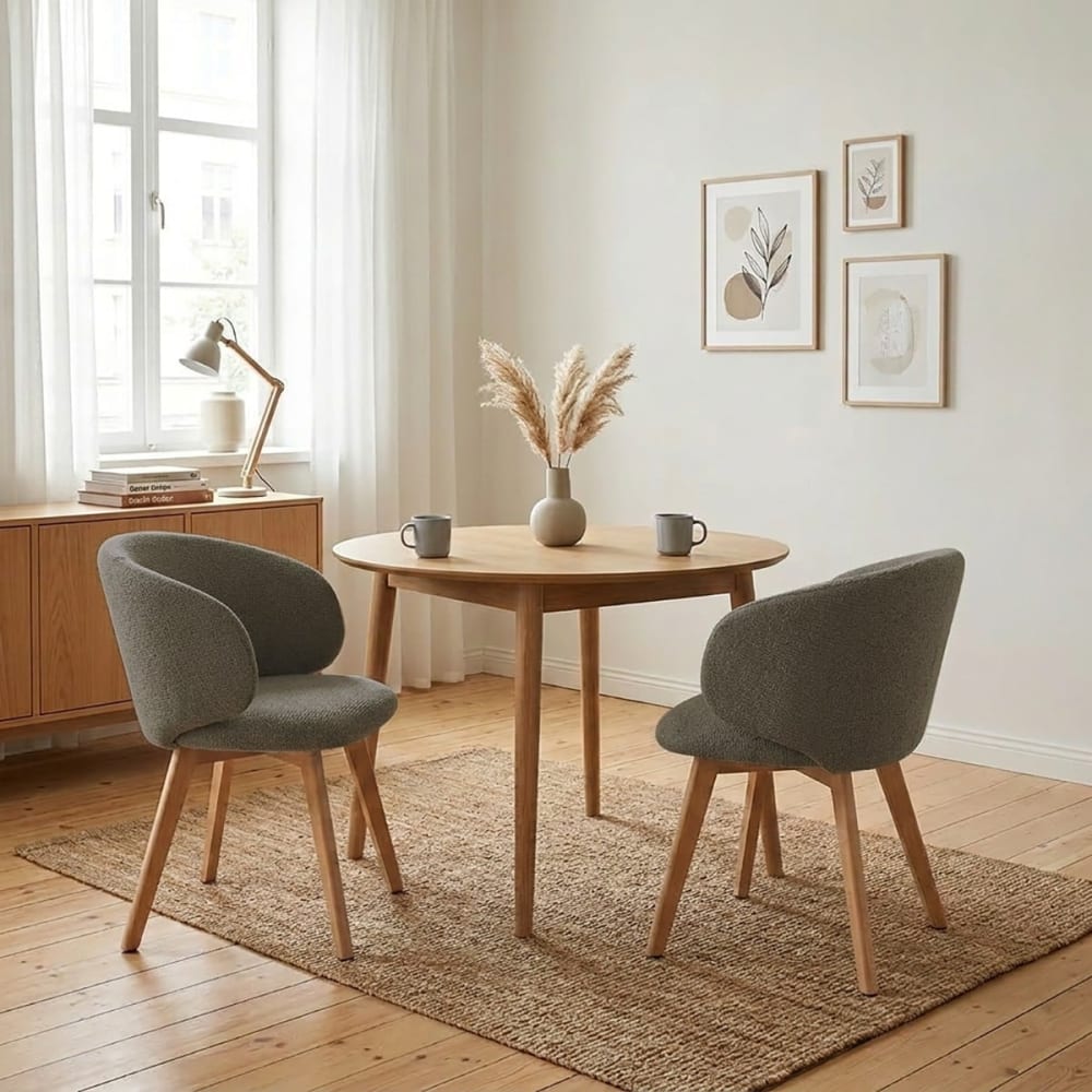 Solène - Lot de 2 chaises en tissu et pieds en hêtre massif h79 cm - marron