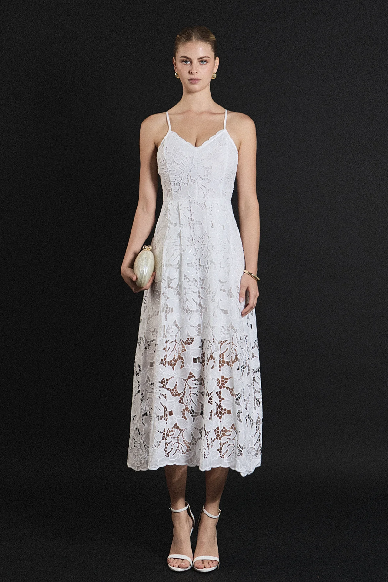 Sequined Lace Midi Dress - vipsense
