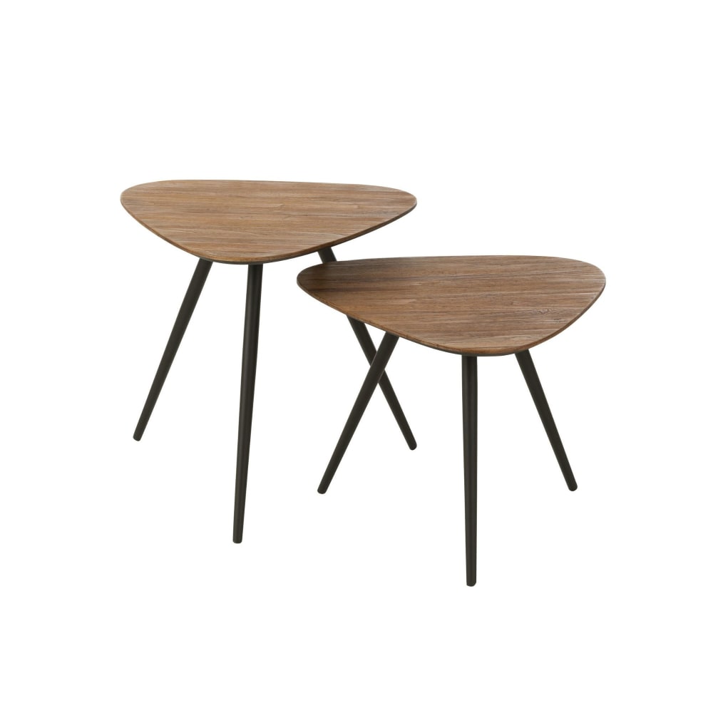 Dili - Set de  tables basses gigognes en teck recyclé brossé et métal marron