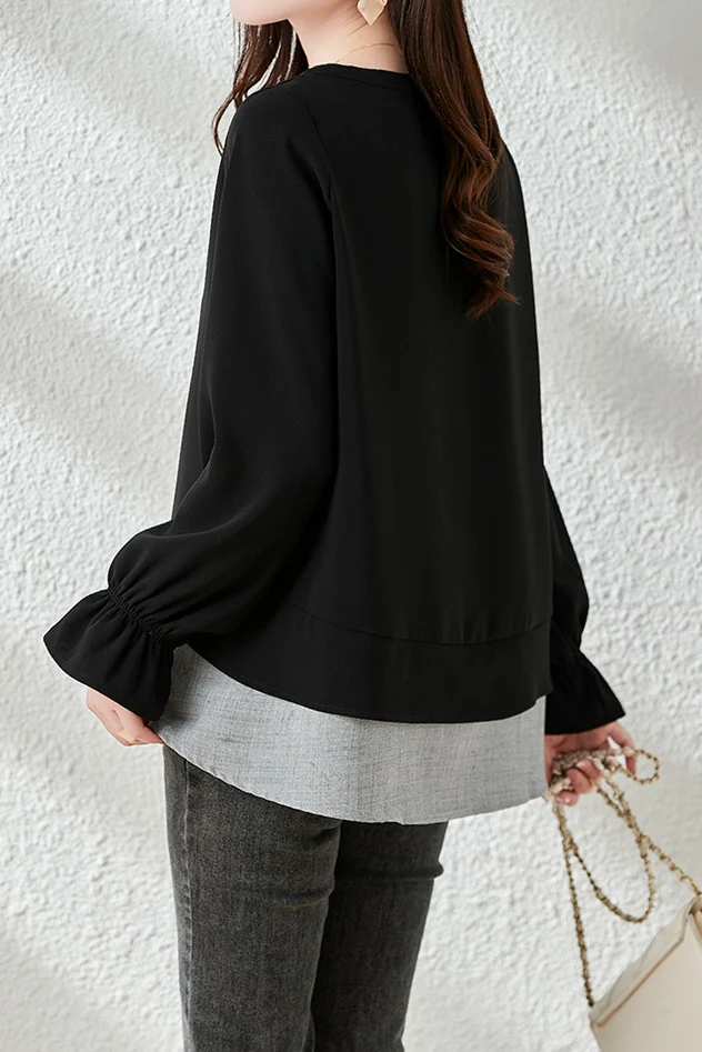 Round Neck V-Shaped Rhinestone Decor Sweatshirt - gazingly