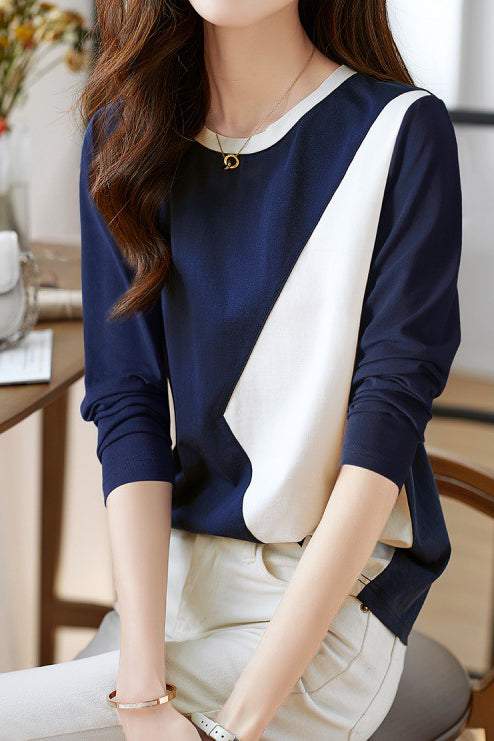 Blue and White Color Block Round Neck Sweatshirt - gazingly