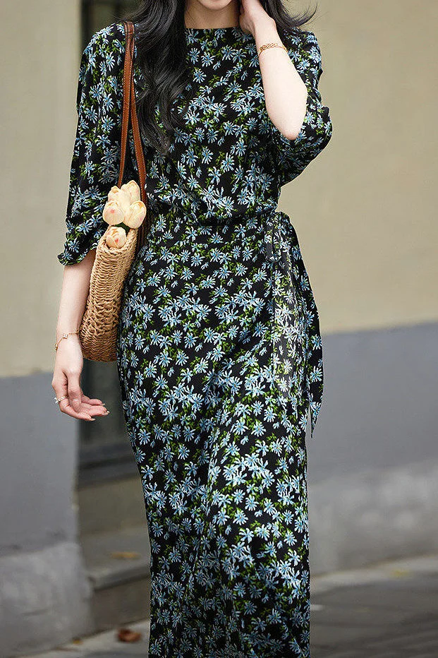Elegant Floral Wrap Dress - gazingly
