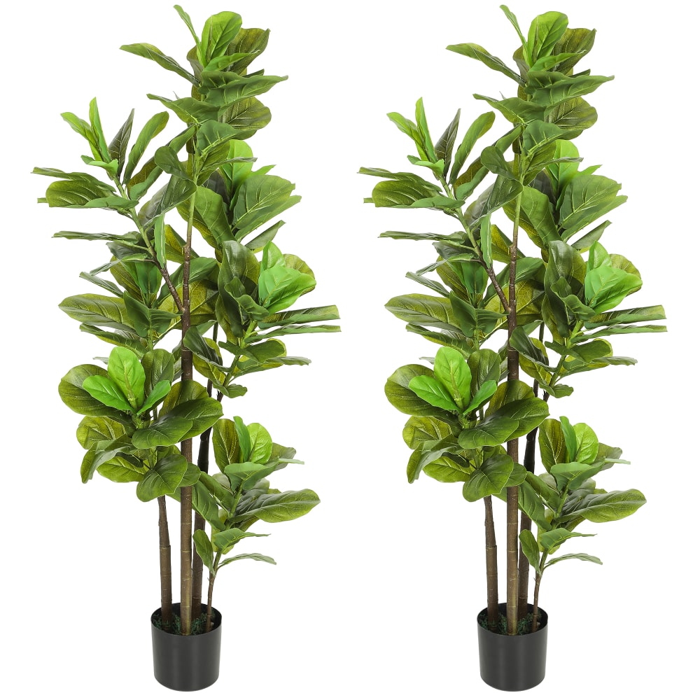 Homcom - Lot de 2 plantes artificielles 150 cm pot en ciment plastique vert
