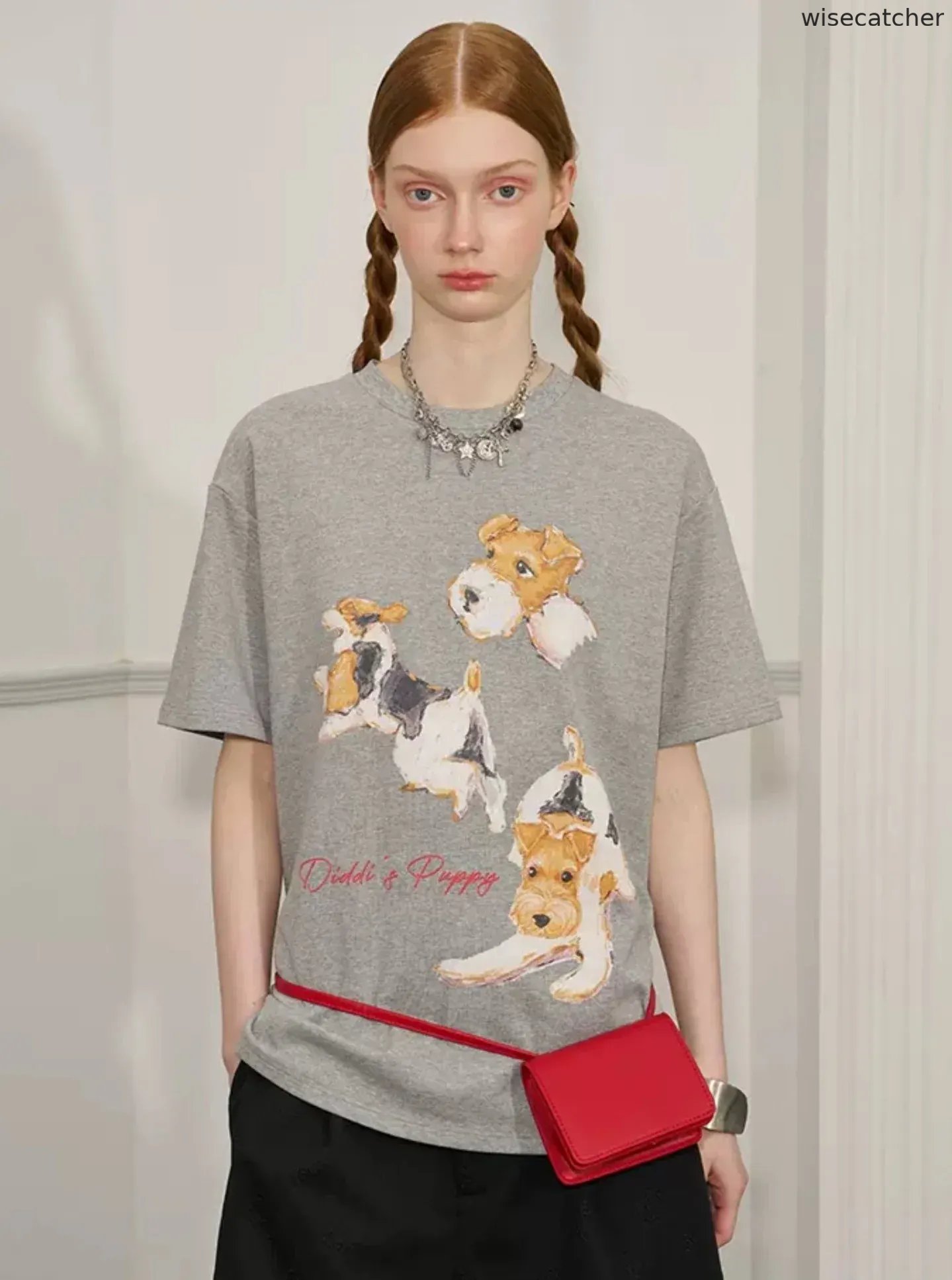 Puppies Funny Pose Print Loose T-Shirt - jugjet