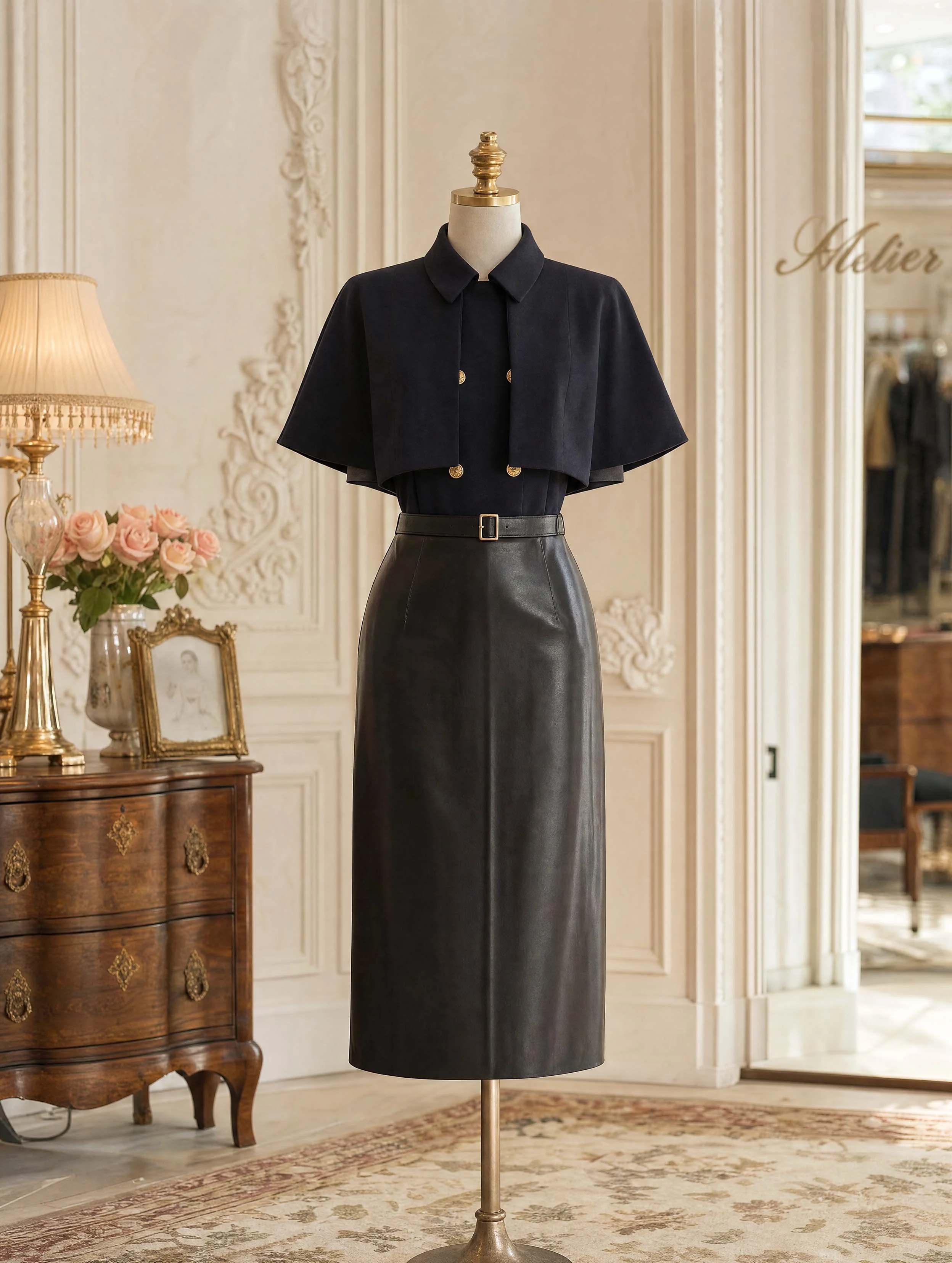Belted Faux Leather Bodycon Midi Skirt - jugjet