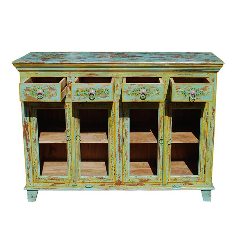 Oklahoma Farmhouse Distressed Solid Wood 4 Drawer Rustic Sideboard