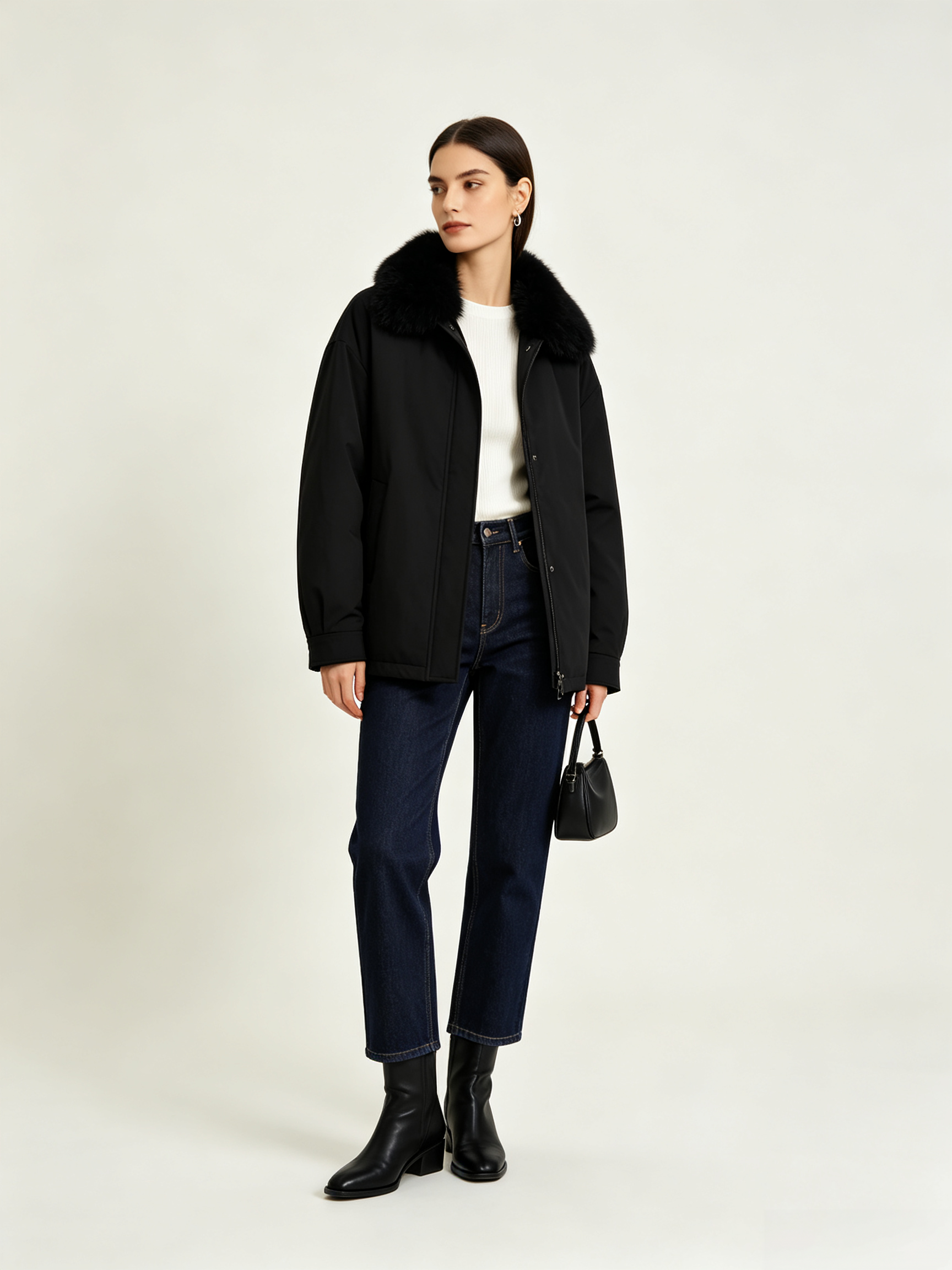 Solid Faux Fur Collar Jacket
