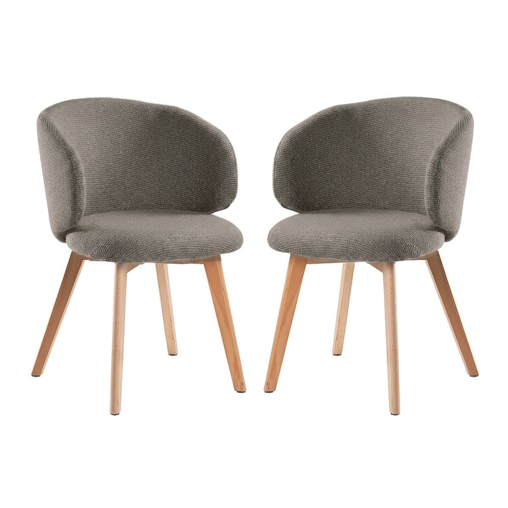 Solène - Lot de 2 chaises en tissu et pieds en hêtre massif h79 cm - marron