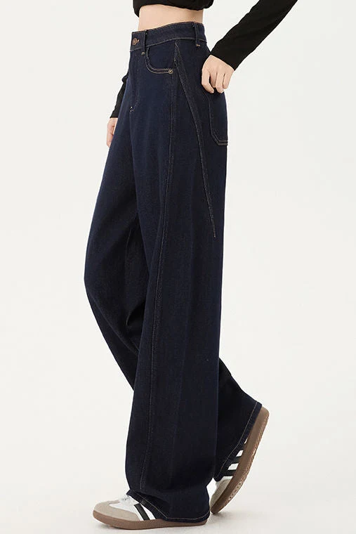 Casual High-Waisted Straight-Leg Jeans with Drape - gazingly