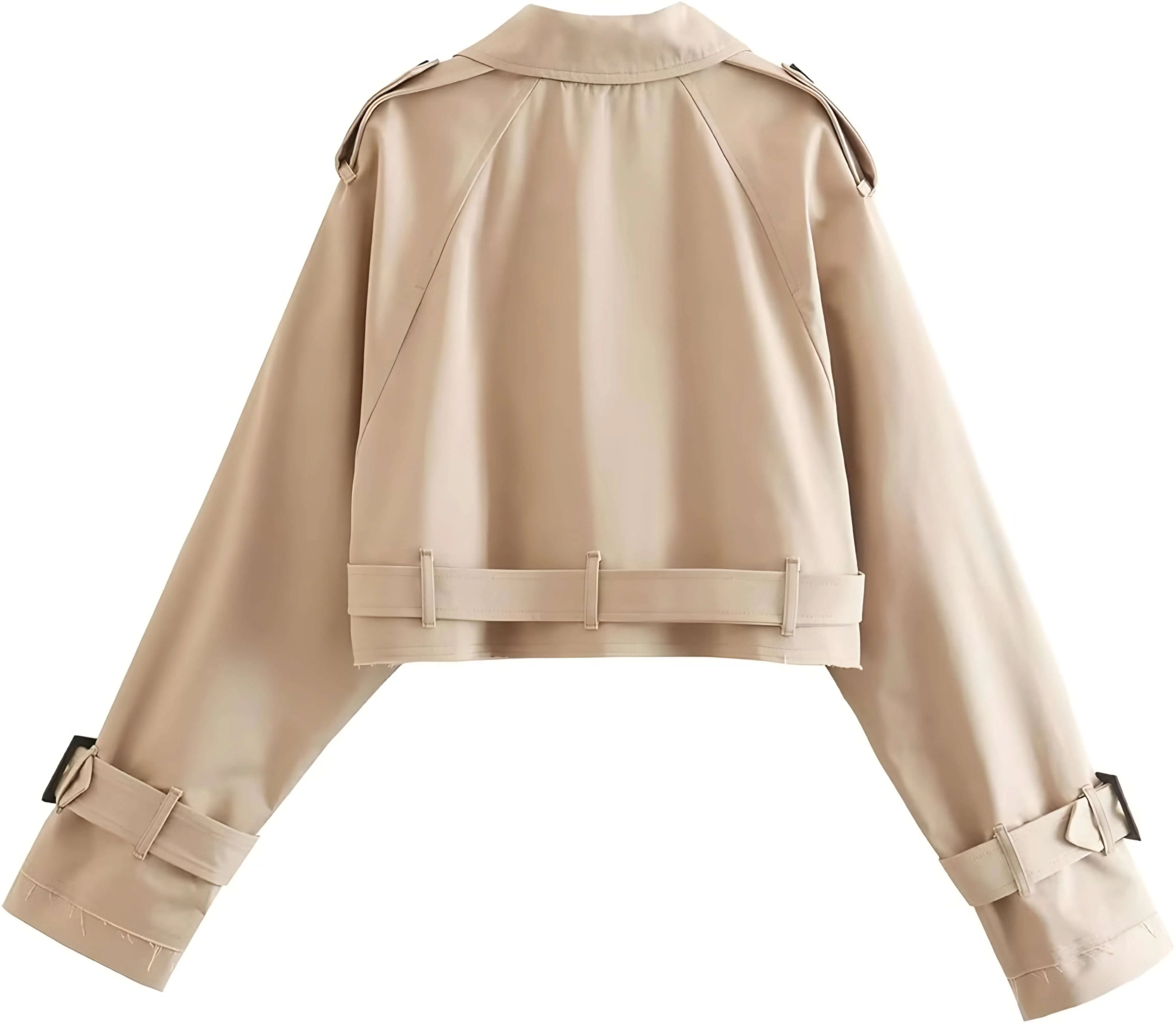 Beige Double Breasted Crop Trench Jacket