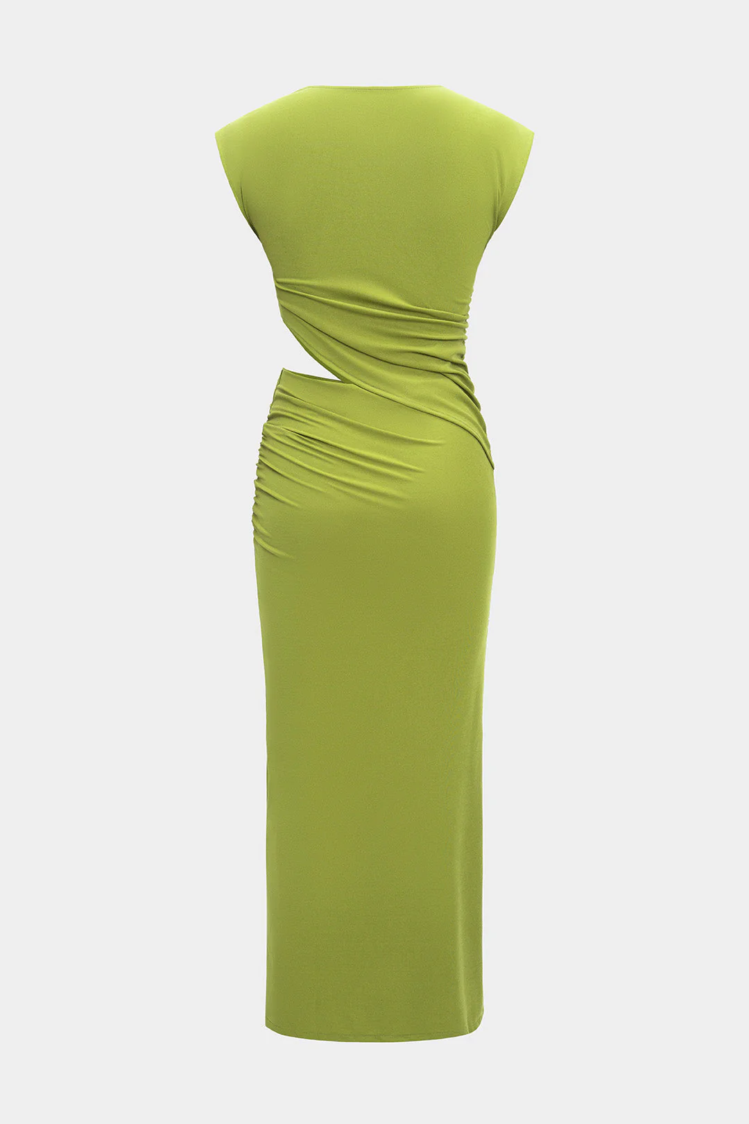Cut Out Round Neck Ruched Sleeveless Maxi Dress