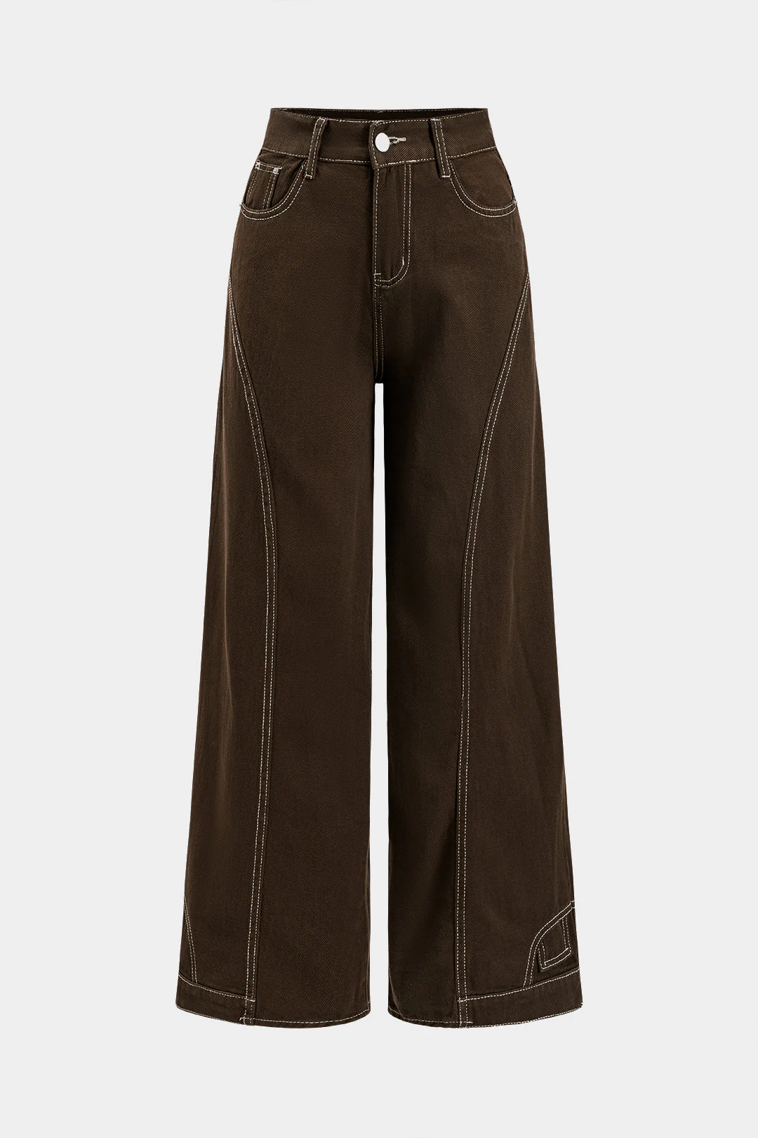 Denim Seamdetail High Waist Straight Leg Jeans