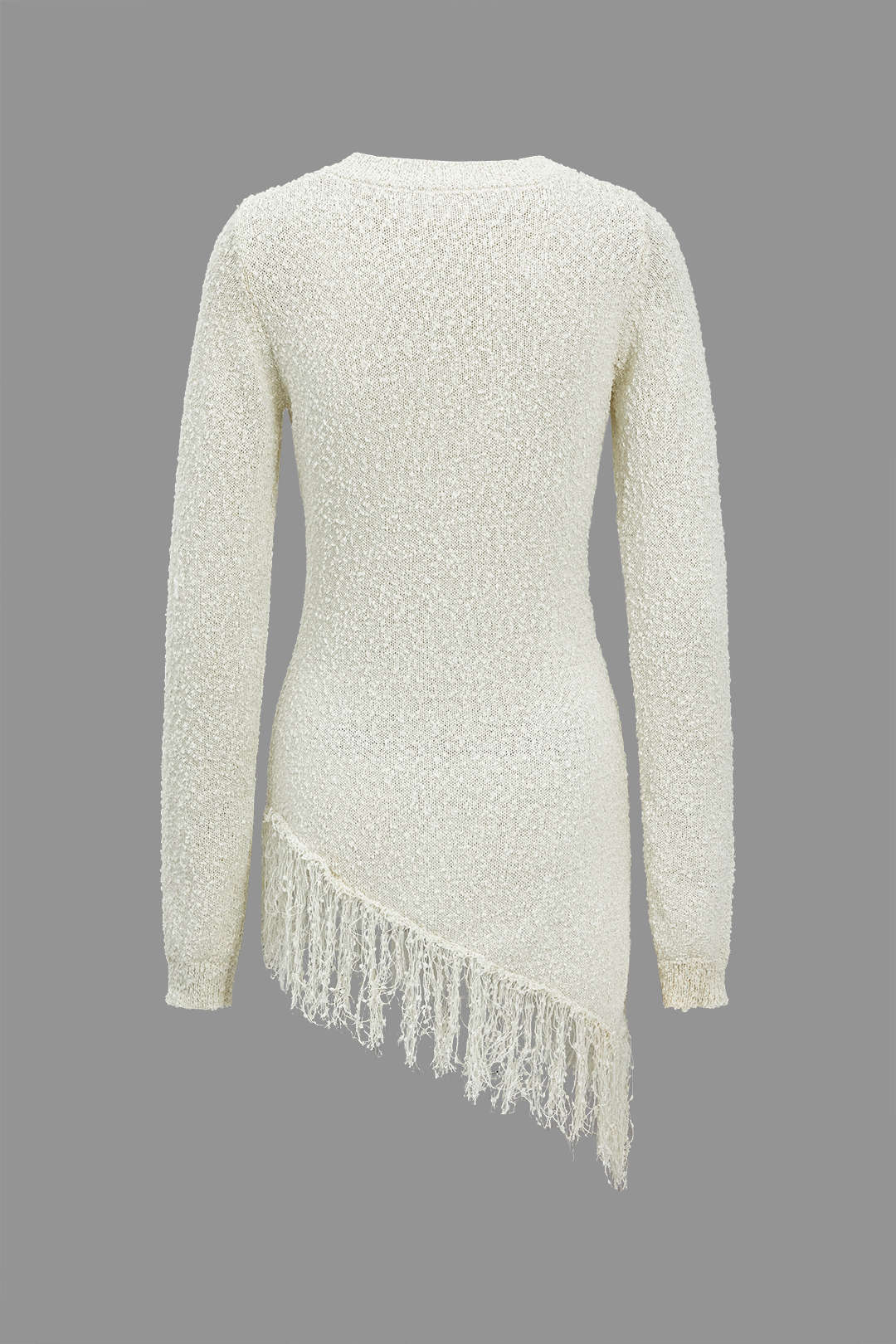 Solid Sweater Fringe Asymmetrical Long-Sleeve Top