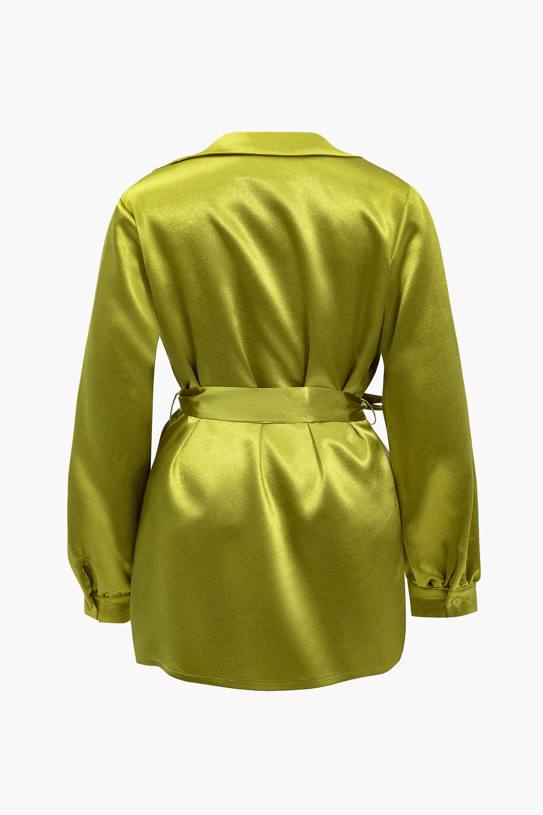 Plus Size Satin Tie Front Long Sleeve Mini Dress