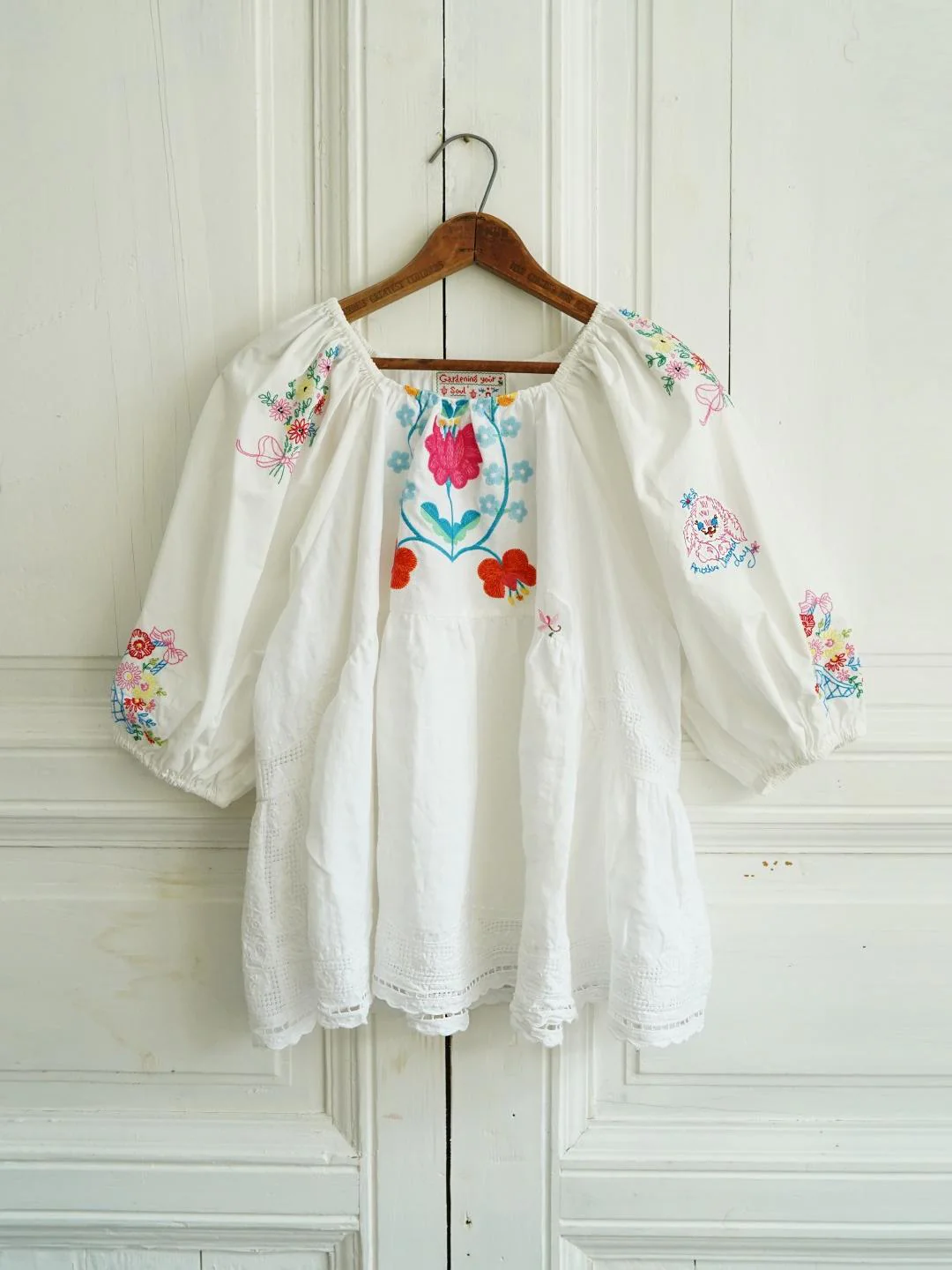 Unlogical Poem Antique Cotton Poetry-Embroidered Crochet Blouse