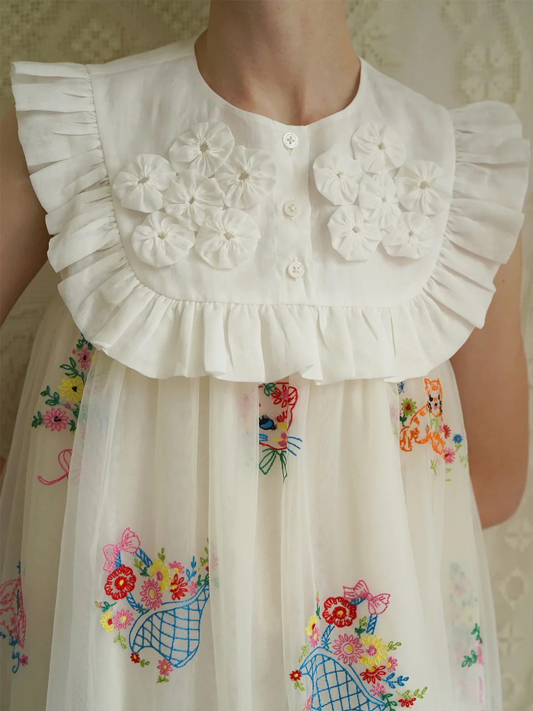 Unlogical Poem Handmade Yoyo Flower White/Black Falsecollar