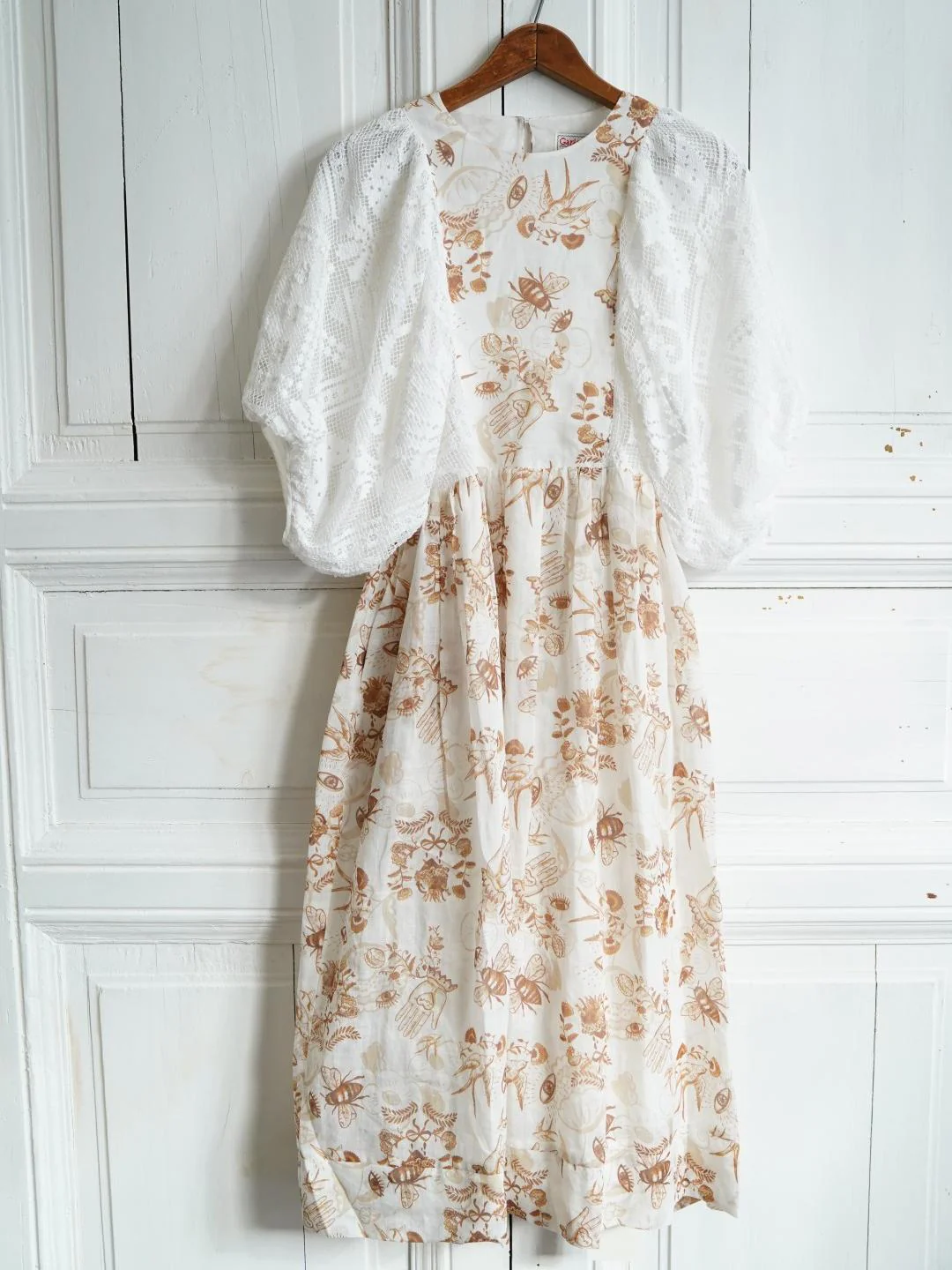 Unlogical Poem Puff Sleeve Ramie  Lace Dress