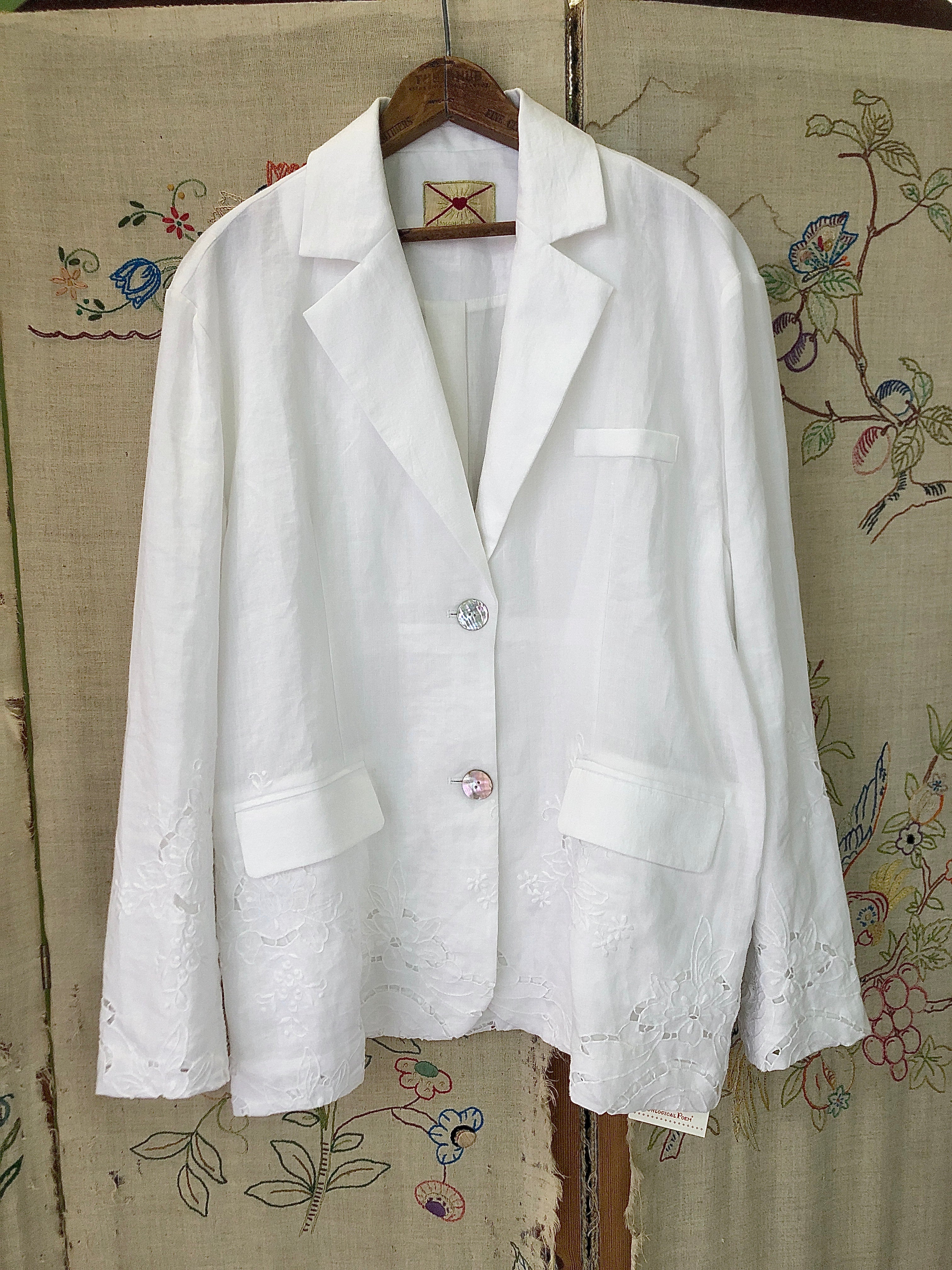 Unlogical Poem Lace Embroidered Antique Cotton Blazer