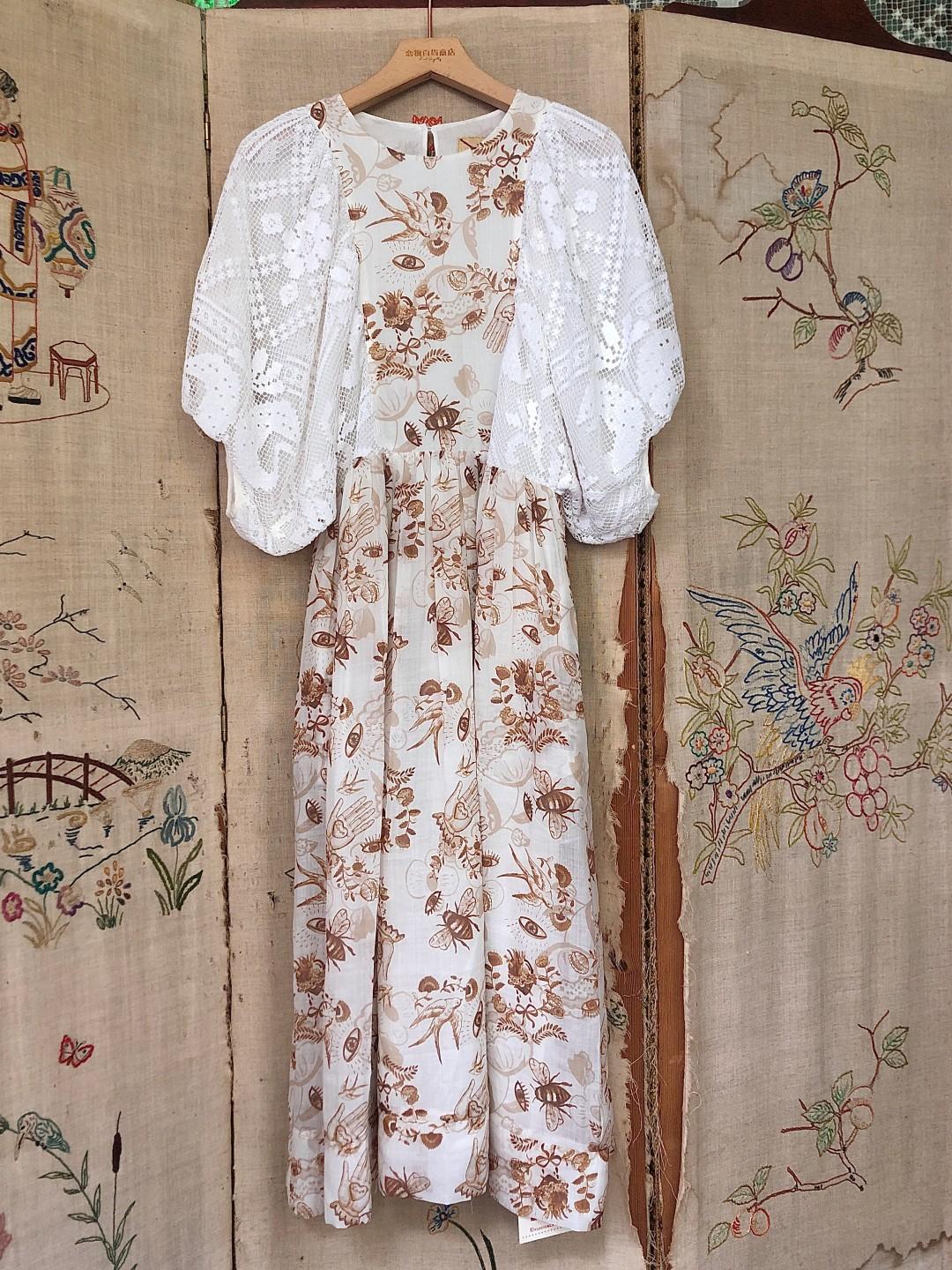Unlogical Poem Puff Sleeve Ramie  Lace Dress