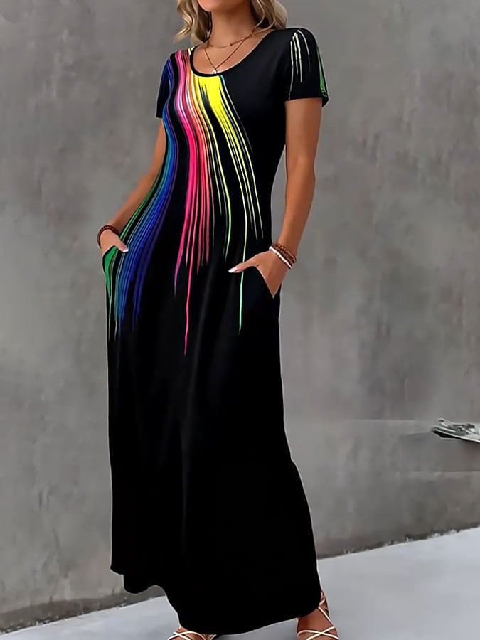 Women's Holiday Casual Print Round Neck Short Sleeve Dress