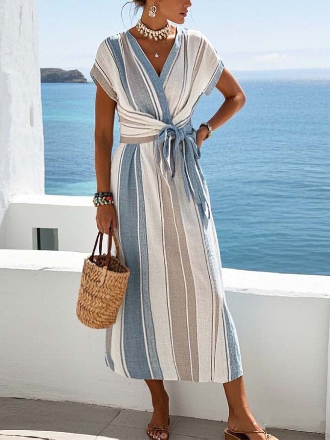 Women'S Loose Striped Print Dress