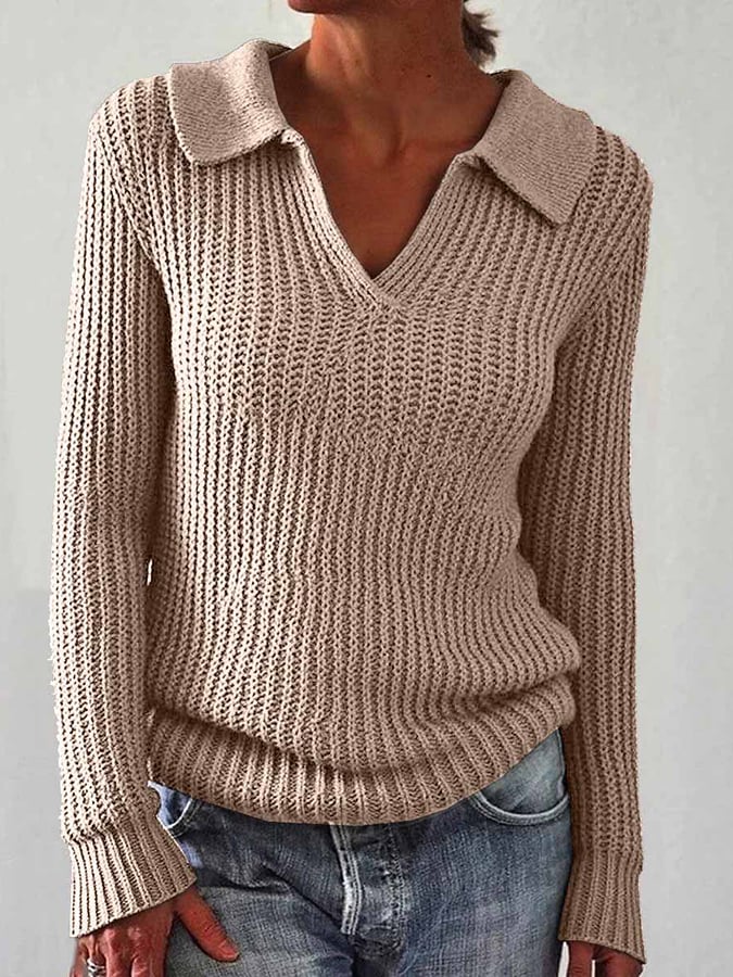 Women'S Autumn And Winter Casual Long-Sleeved Lapel Sweater