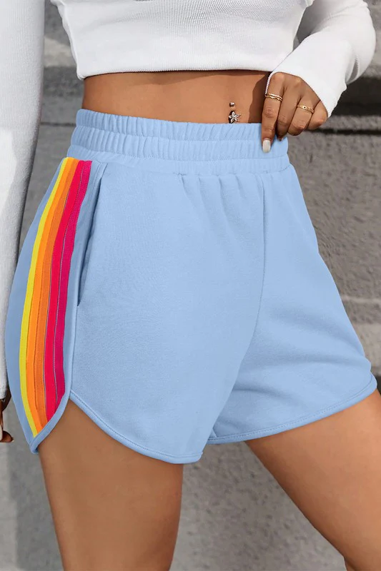 Color Block Elastic High Waist Active Shorts