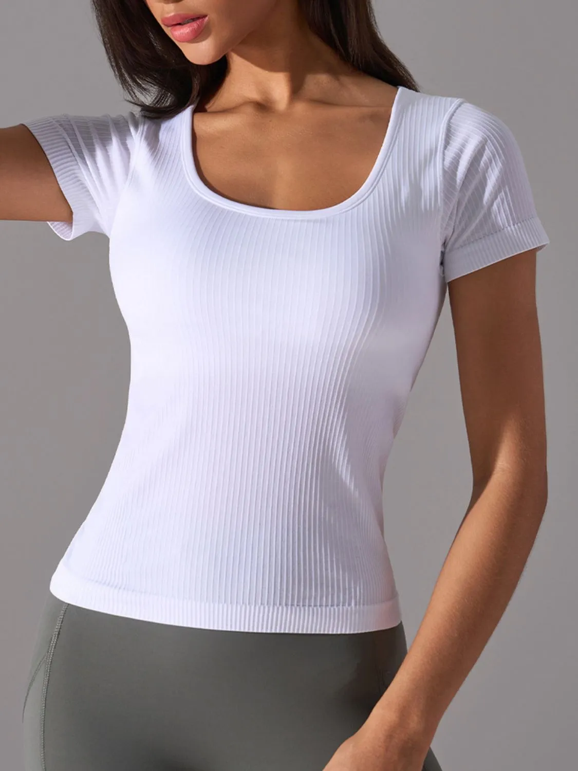 Square Neck Active T-Shirt with Detachable Chest Pads