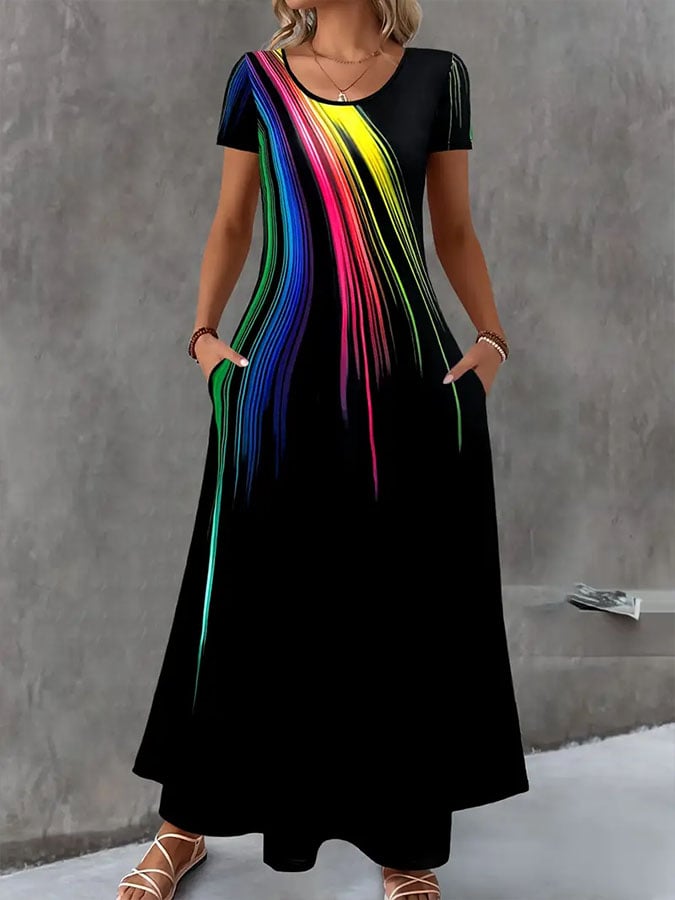 Women's Holiday Casual Print Round Neck Short Sleeve Dress