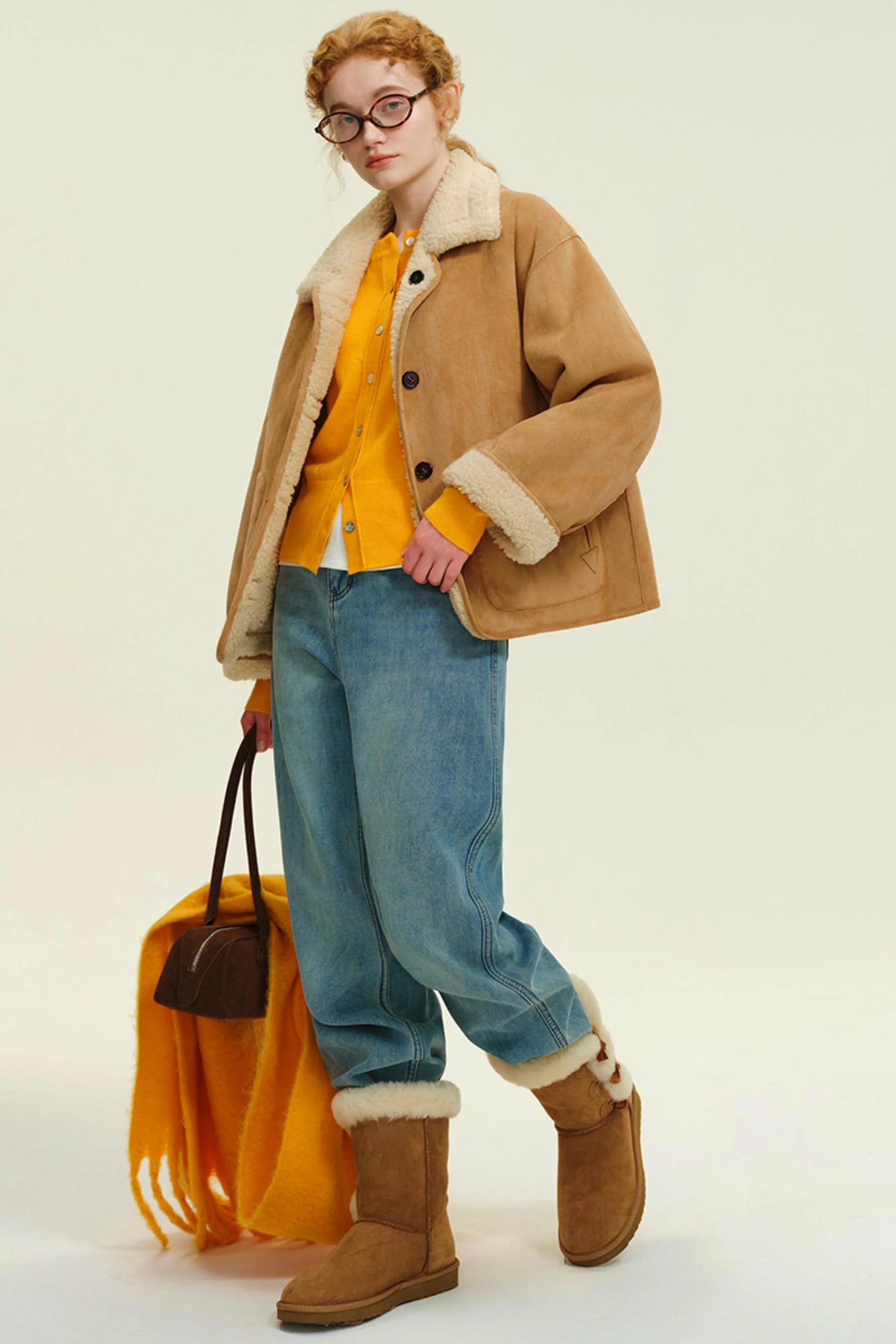 Contrast Lapel Suede Jacket