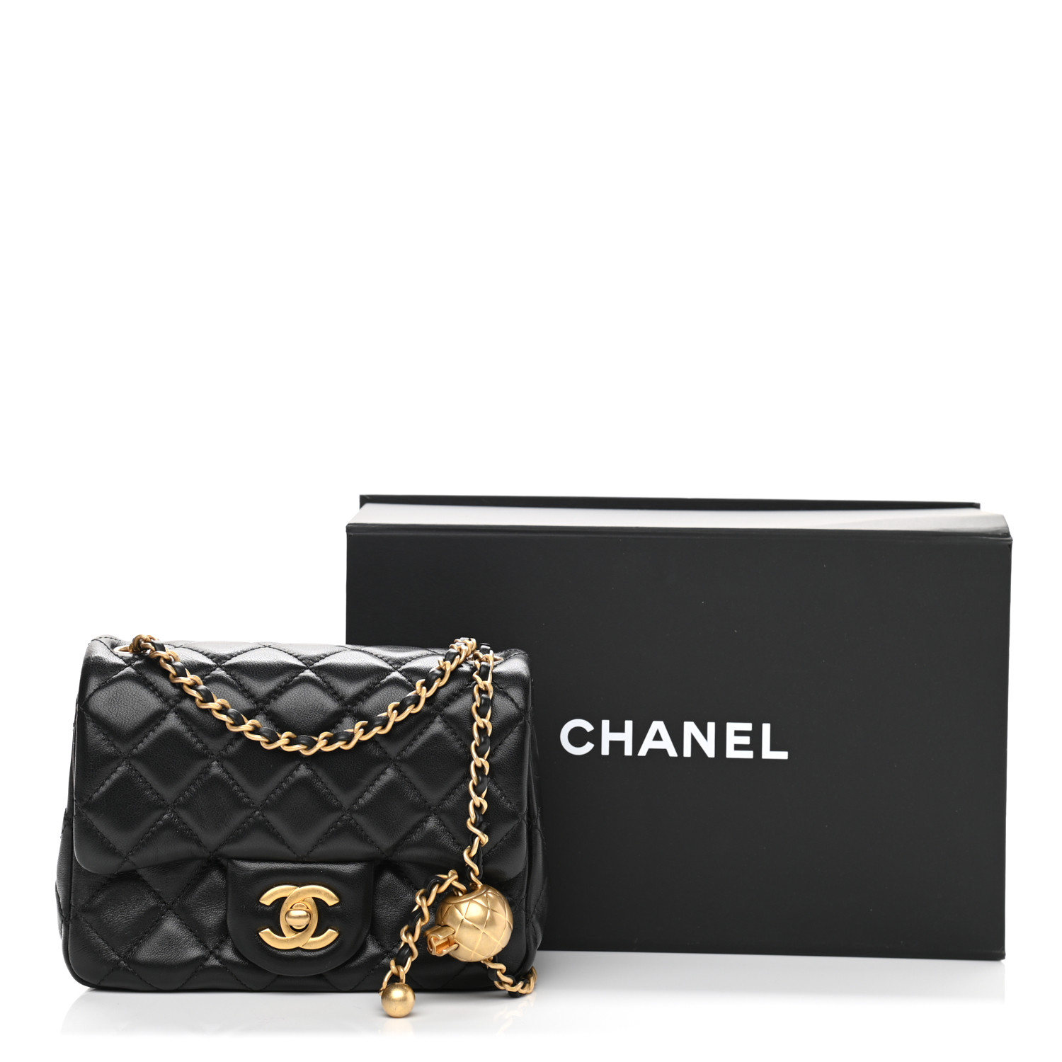 NMLambskin Quilted CC Pearl Crush Mini Flap Black