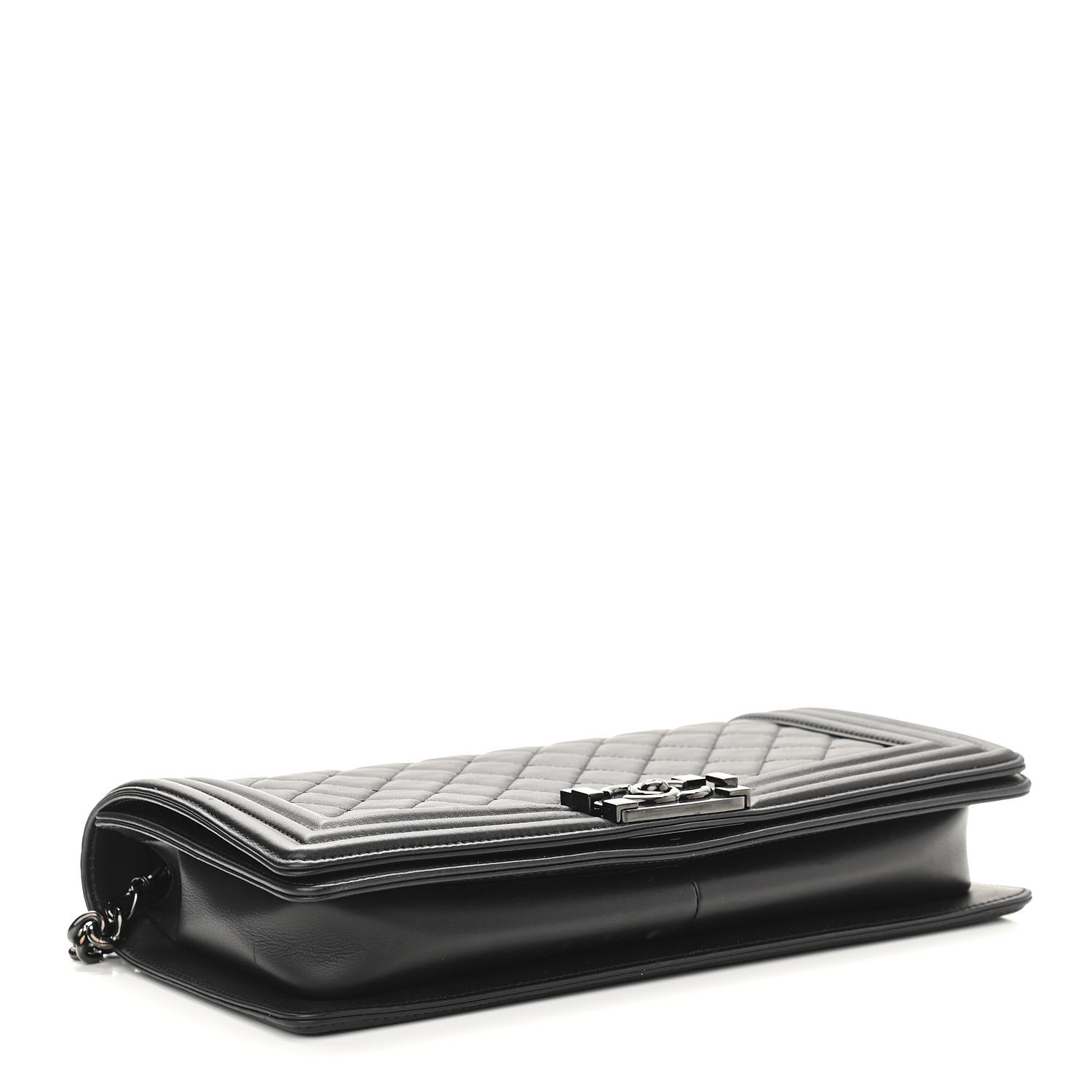 NMCalfskin Quilted Boy Clutch With Removable Chain So Black