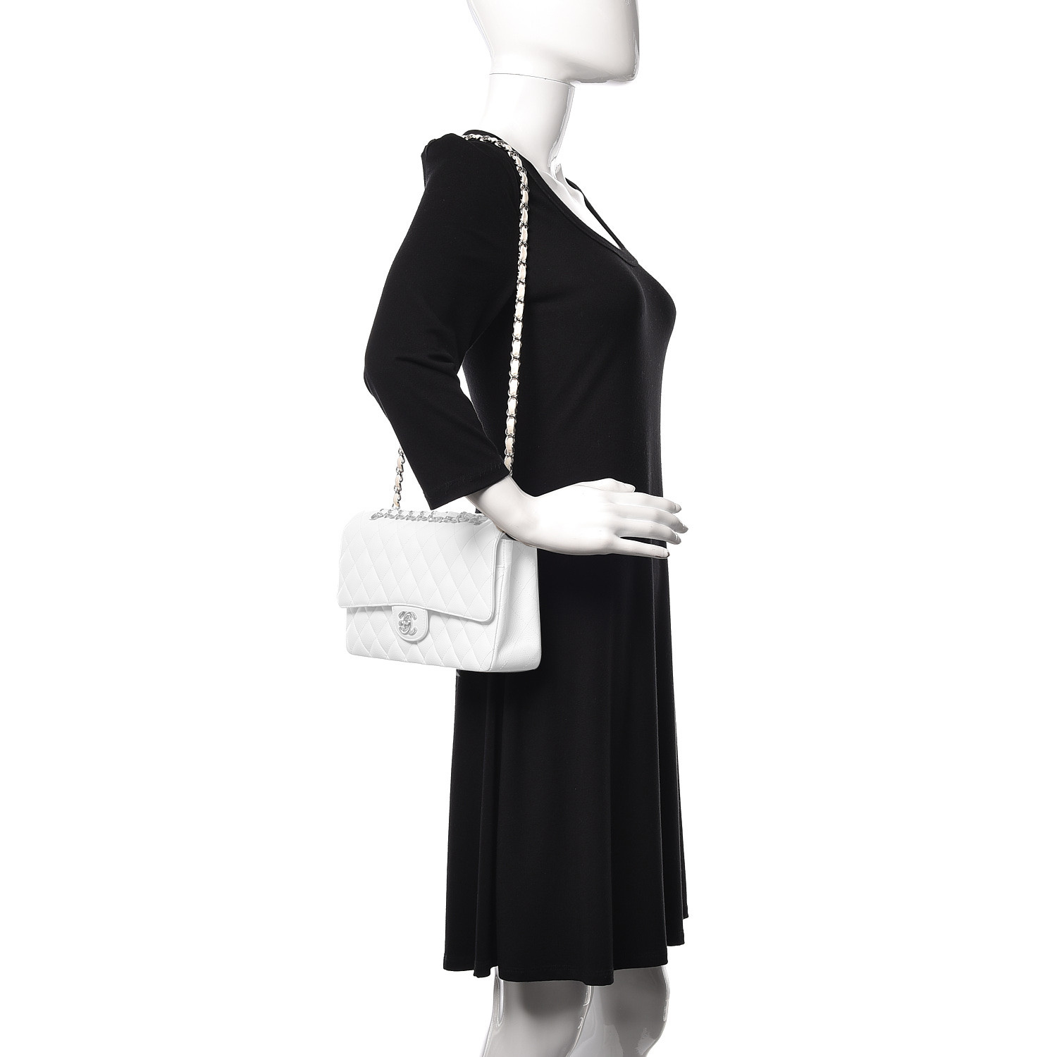 NMCaviar Quilted Medium Double Flap White