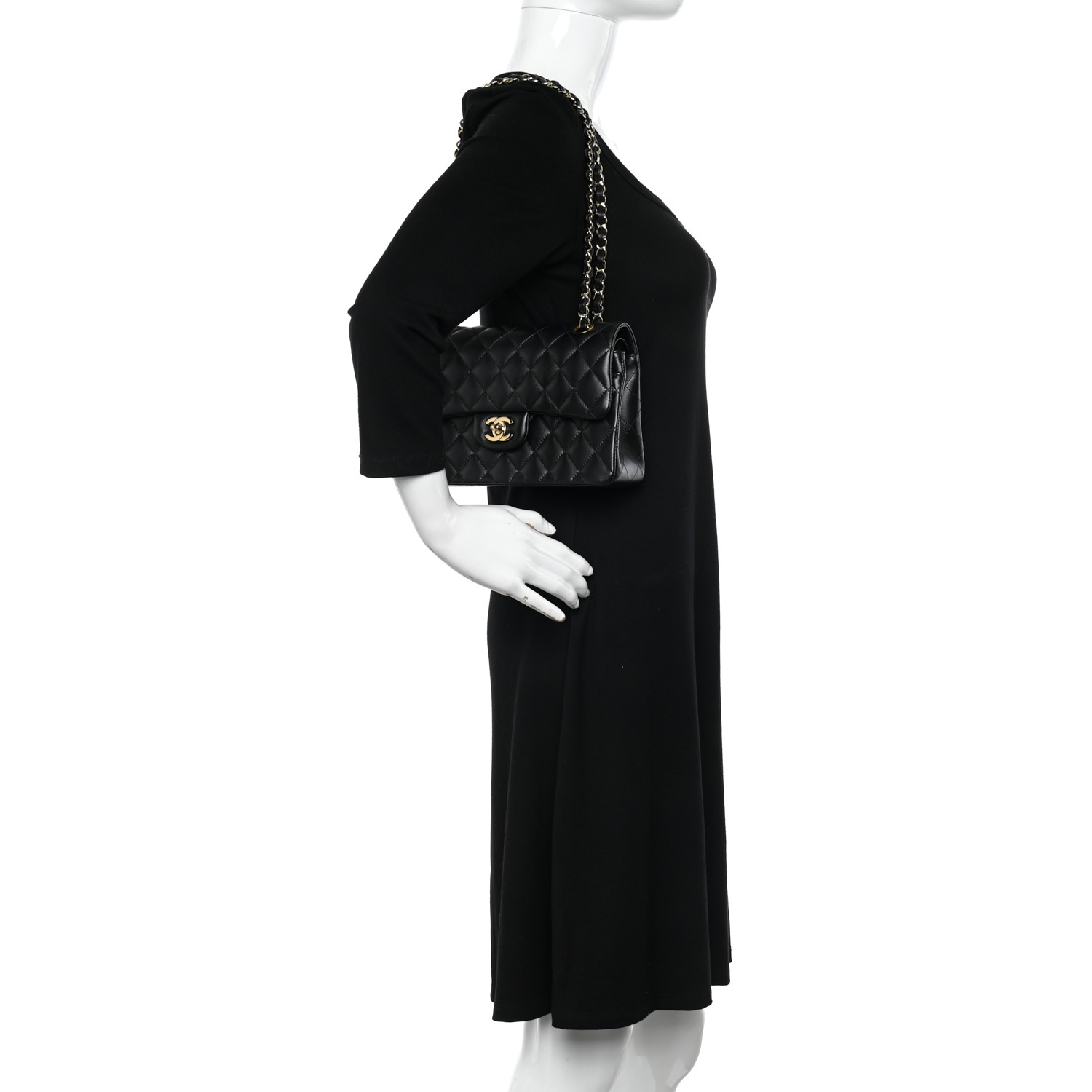 NMLambskin Quilted Small Double Flap Black