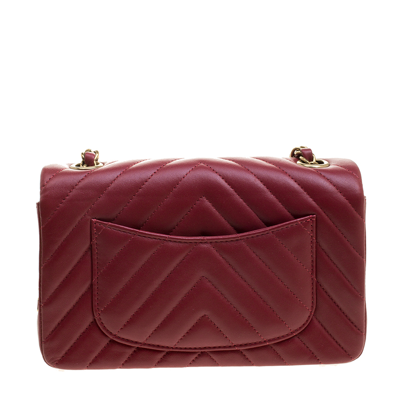NMDark Red Chevron Leather New Mini Classic Flap Bag