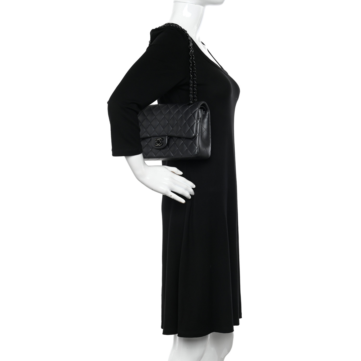 NMLambskin Quilted Medium Double Flap So Black