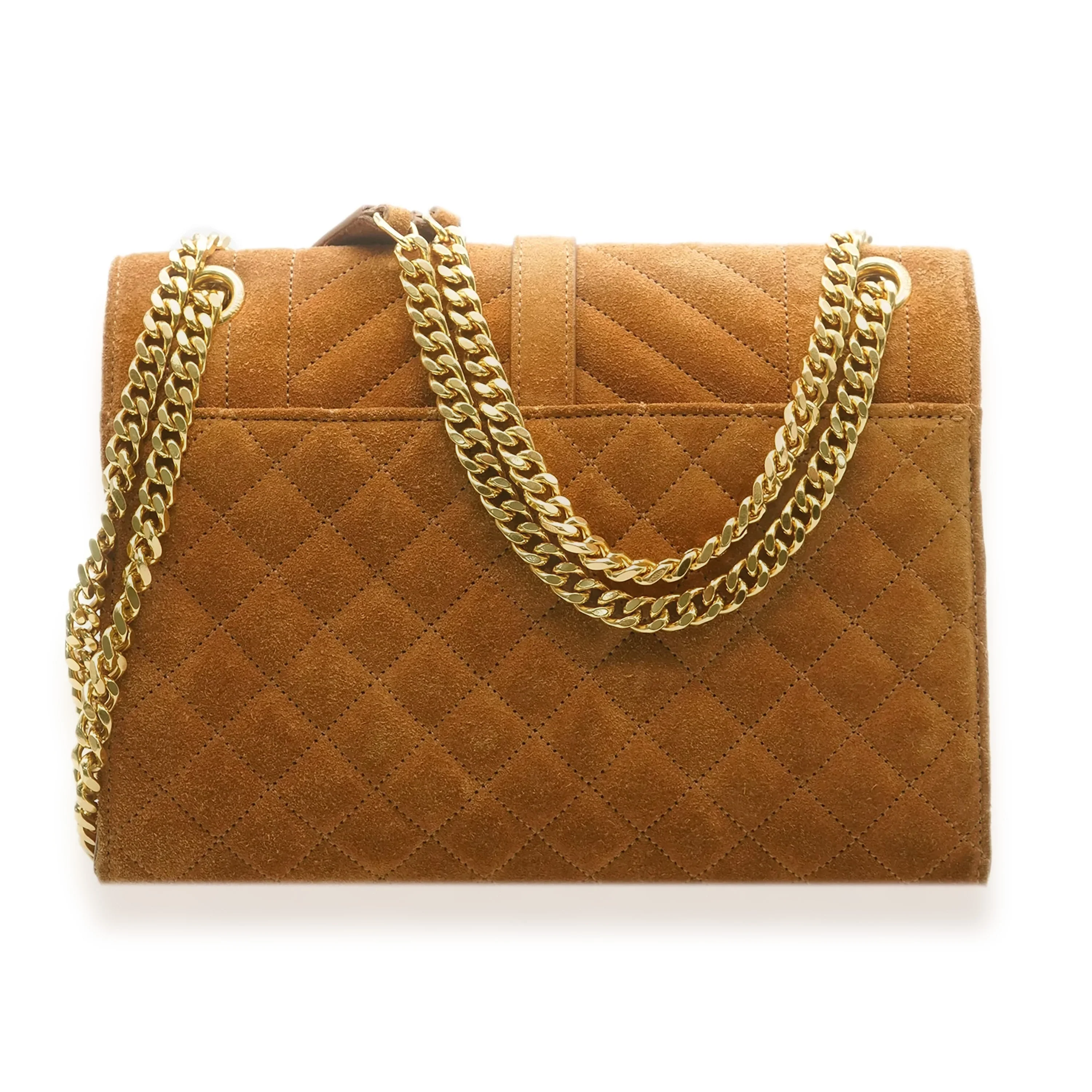 NMSaint Laurent Brown Suede Tri Quilt Envelope Flap Chain Bag
