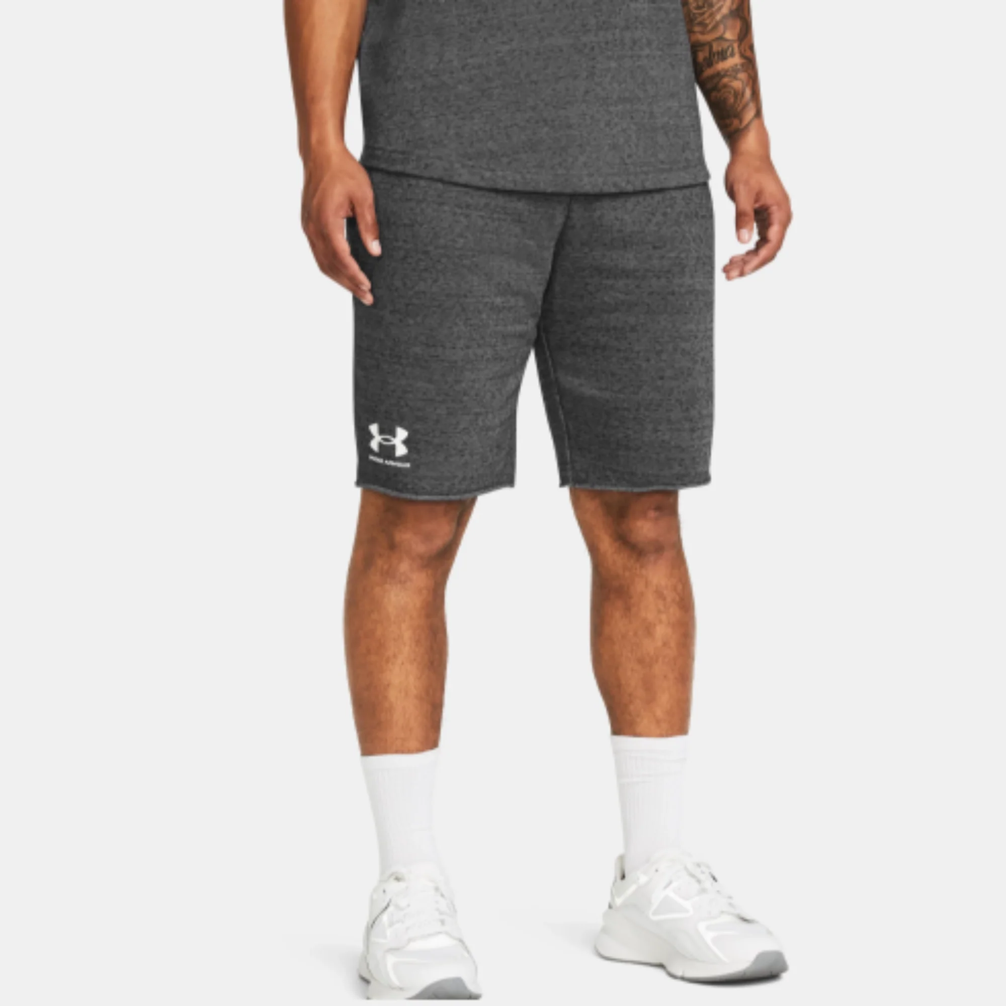 NMMen's Under Armour Rival Terry Shorts (Castlerock Light Heather/Onyx White)