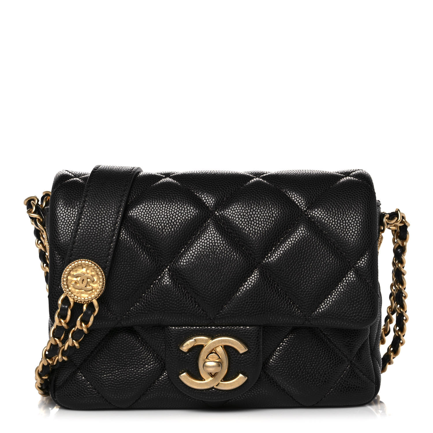 NMCHANEL Caviar Quilted Mini Twist Your Buttons Flap Black