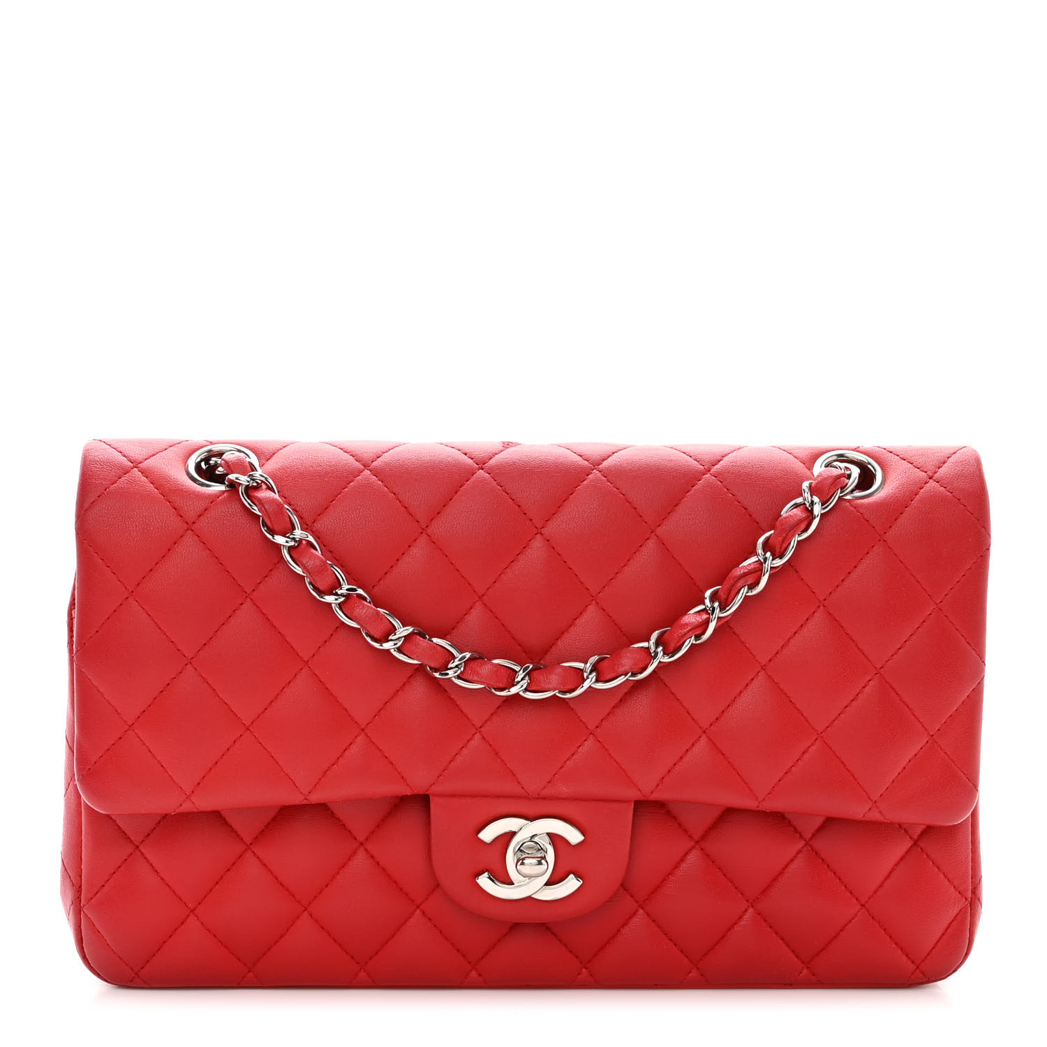 NMLambskin Quilted Medium Double Flap Red