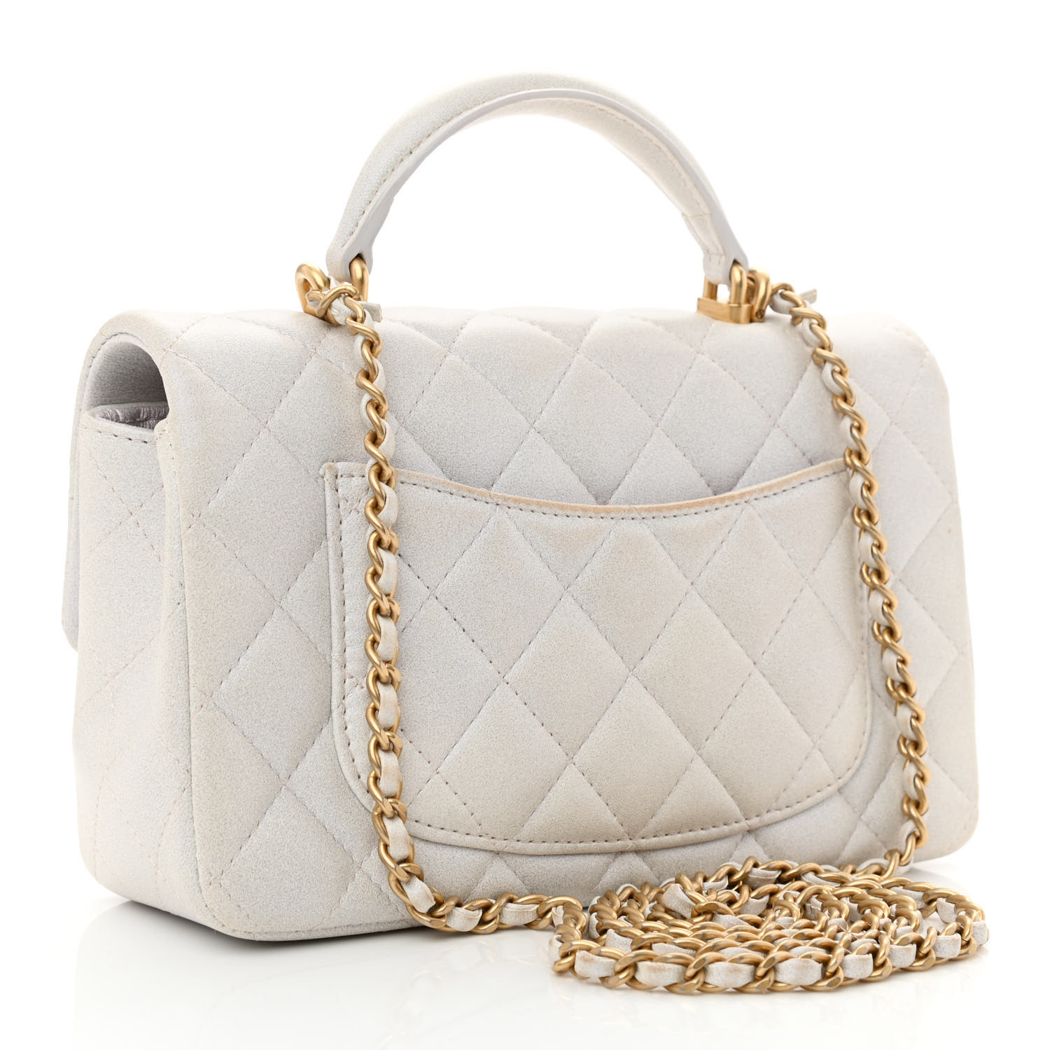 NMIridescent Caviar Quilted Mini Top Handle Rectangular Flap White