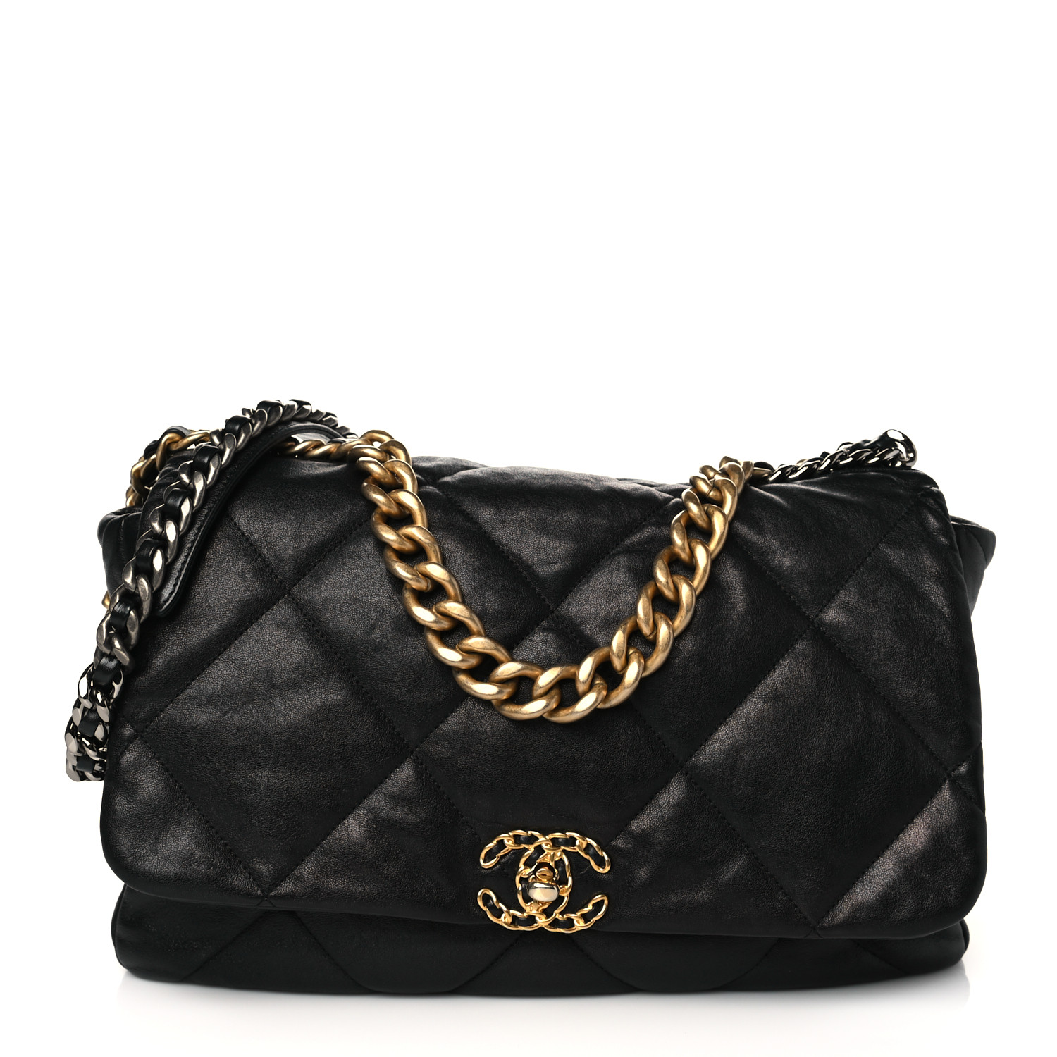 NMLambskin Quilted Maxi Chanel 19 Flap Black