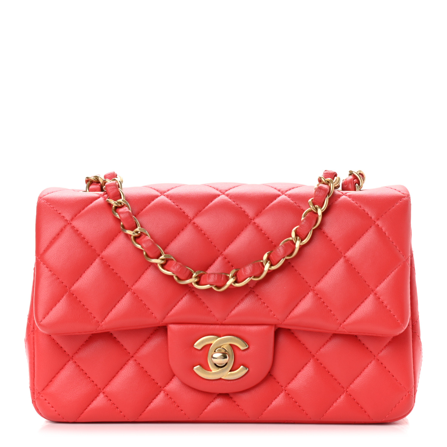 NMLambskin Quilted Mini Rectangular Flap Red