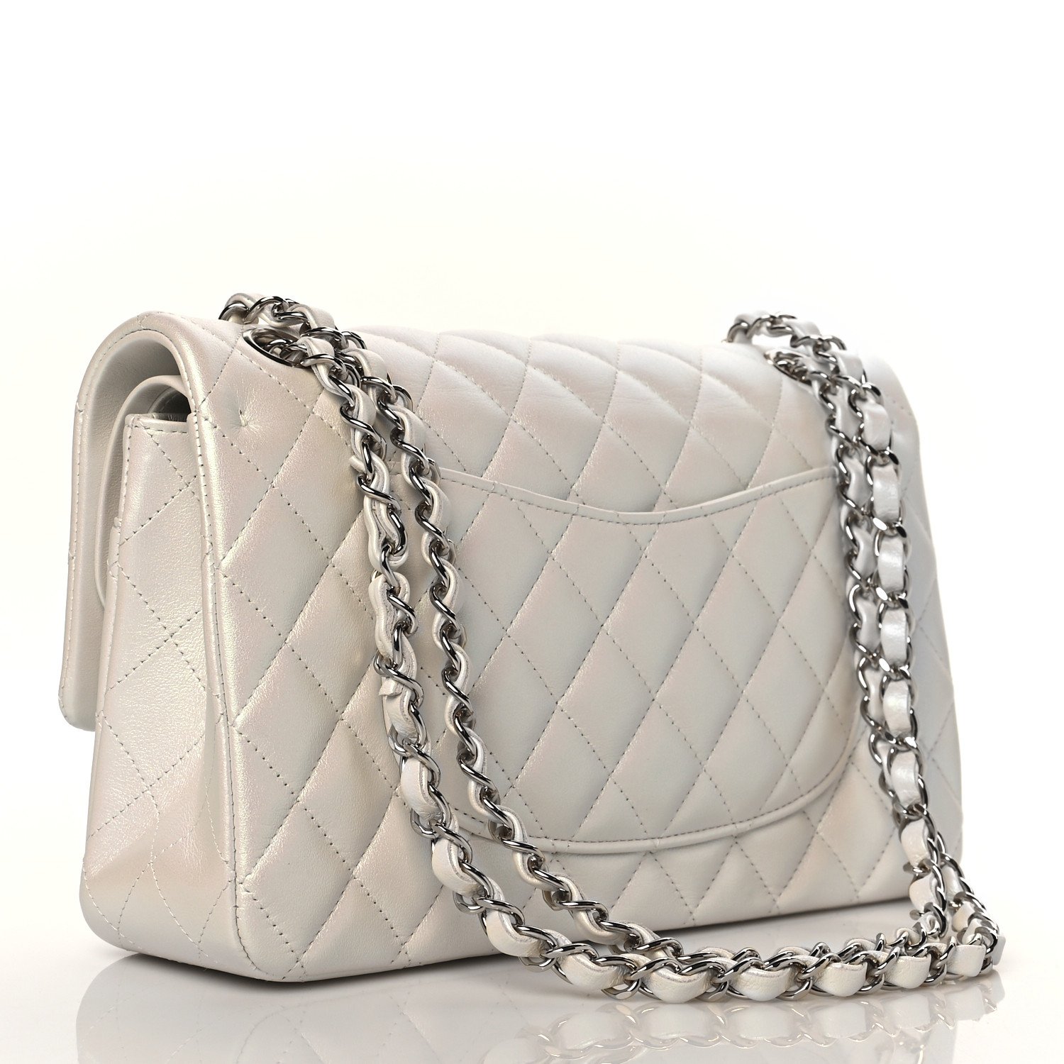 NMLambskin Quilted Medium Double Flap White
