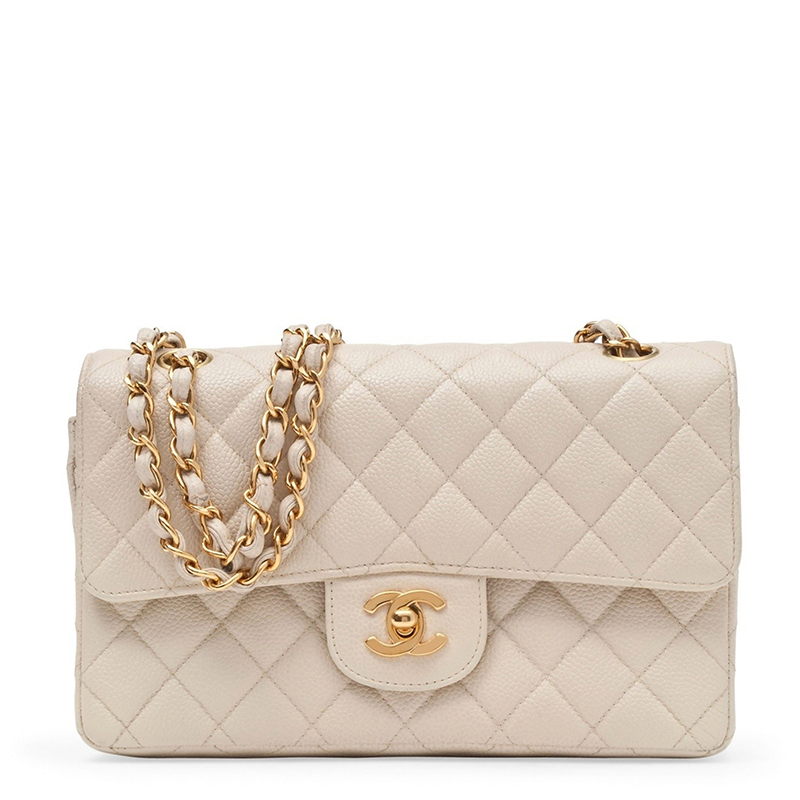 NMCaviar quilted Medium Double clamshell off-white