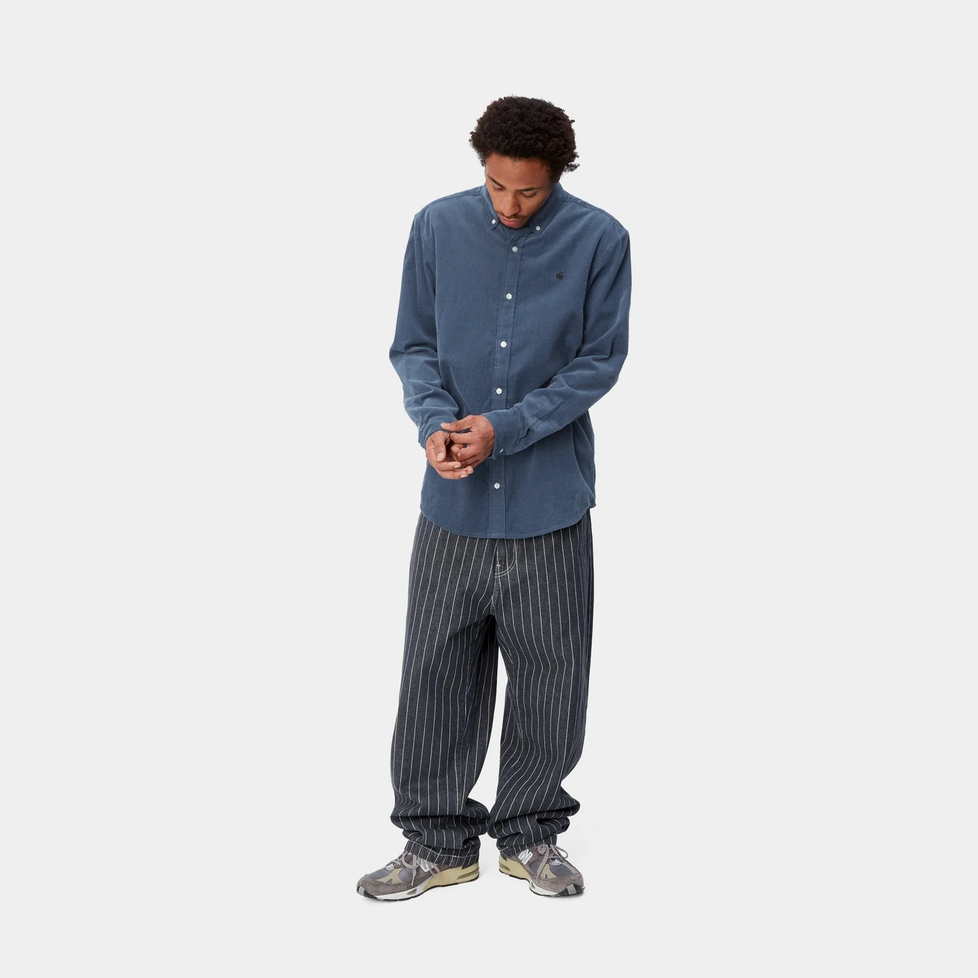 NMMadison Fine Cord Shirt | Hudson Blue / Black