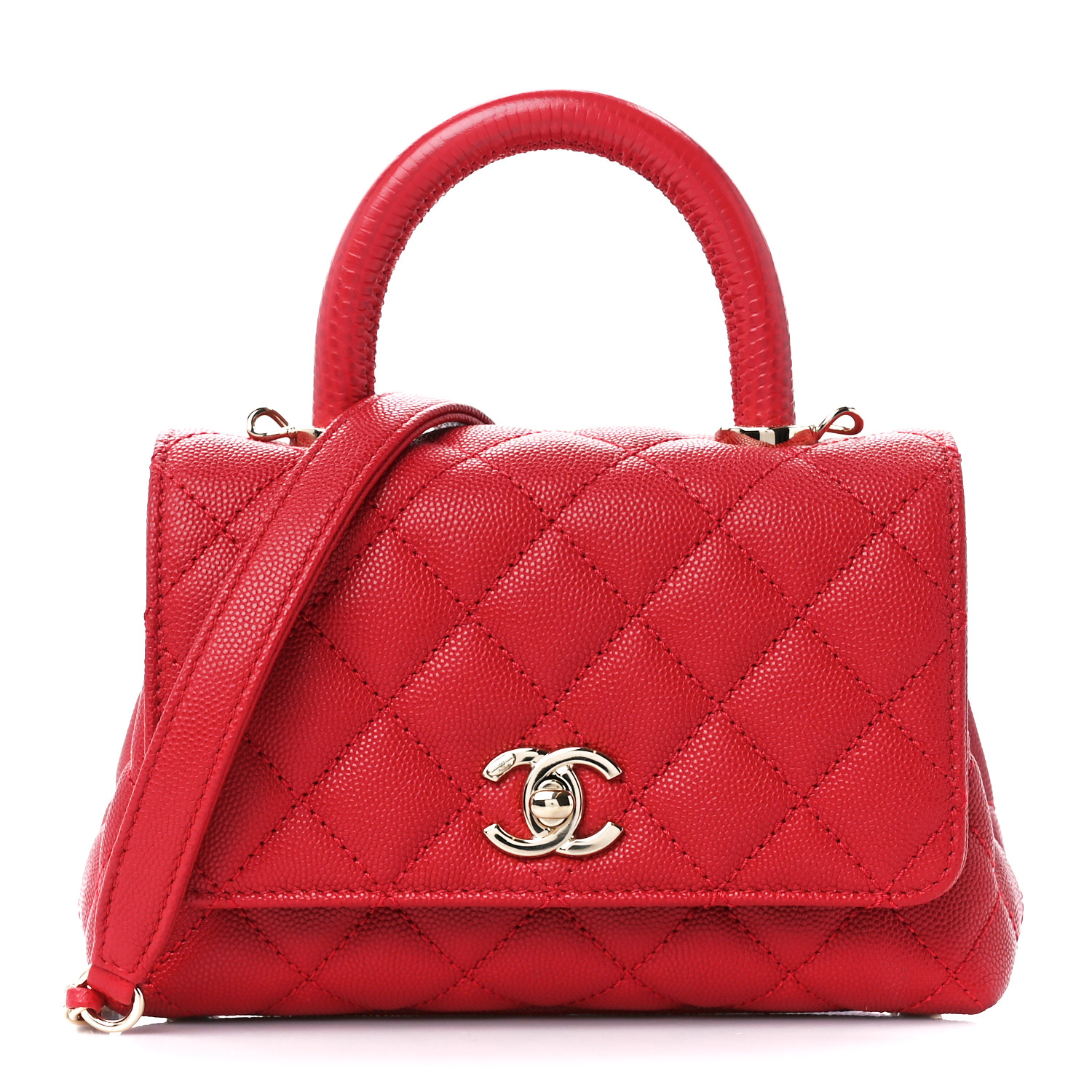 NMCaviar Quilted Lizard Embossed Extra Mini Coco Handle Flap Red